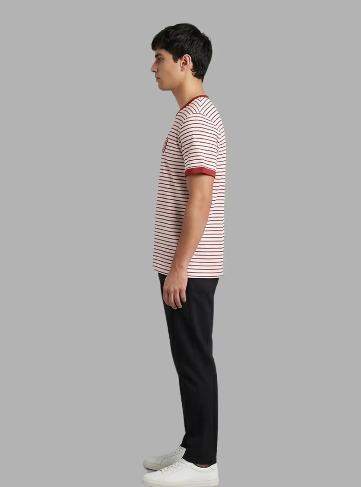 Men’s Red Striped Crew Neck T-Shirt | 100% Cotton Short Sleeve Tee by Boer and Fitch