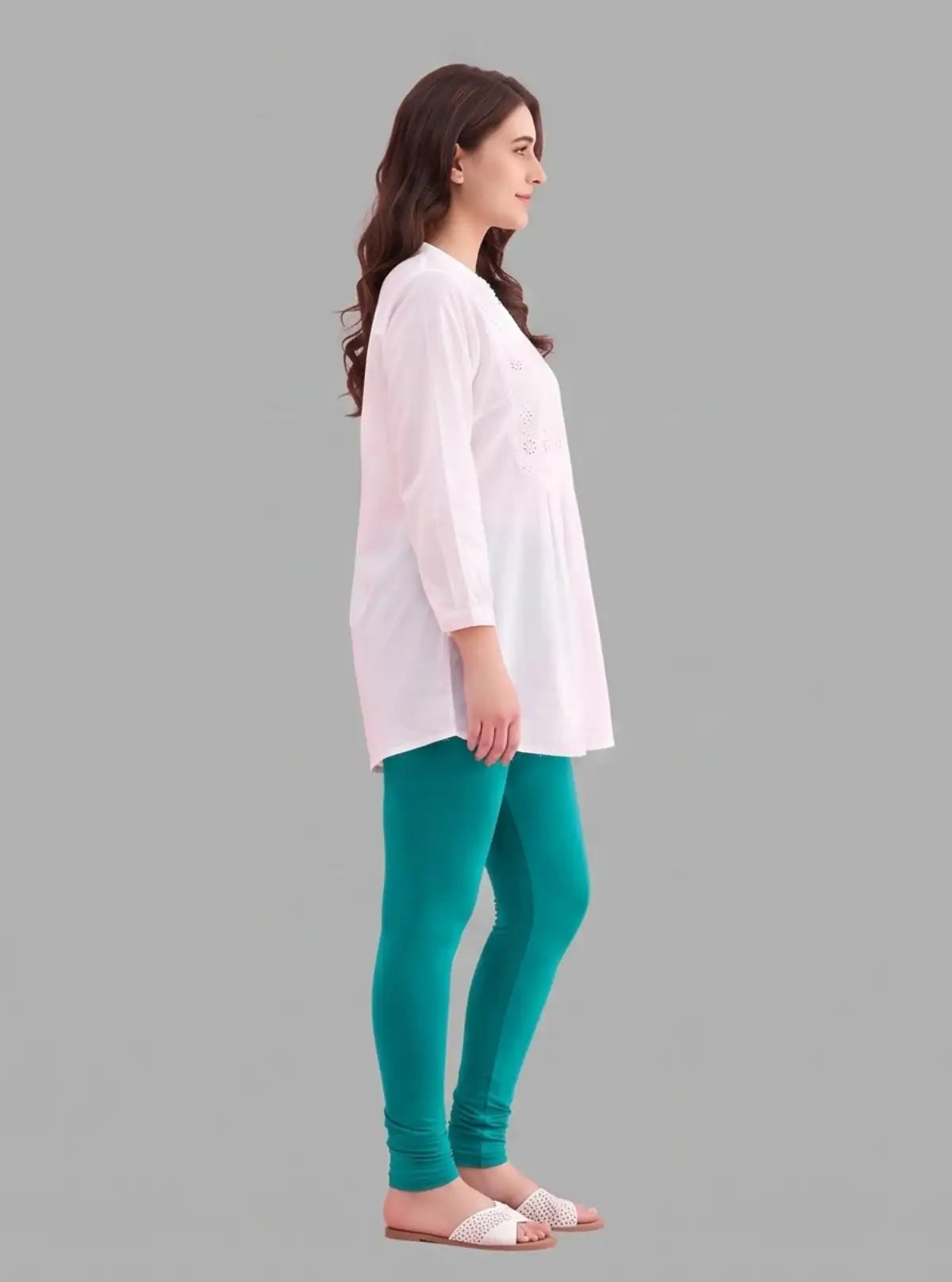 Women's Jade Green Ankle Legging – Feather-Touch Cotton Stretch Fit