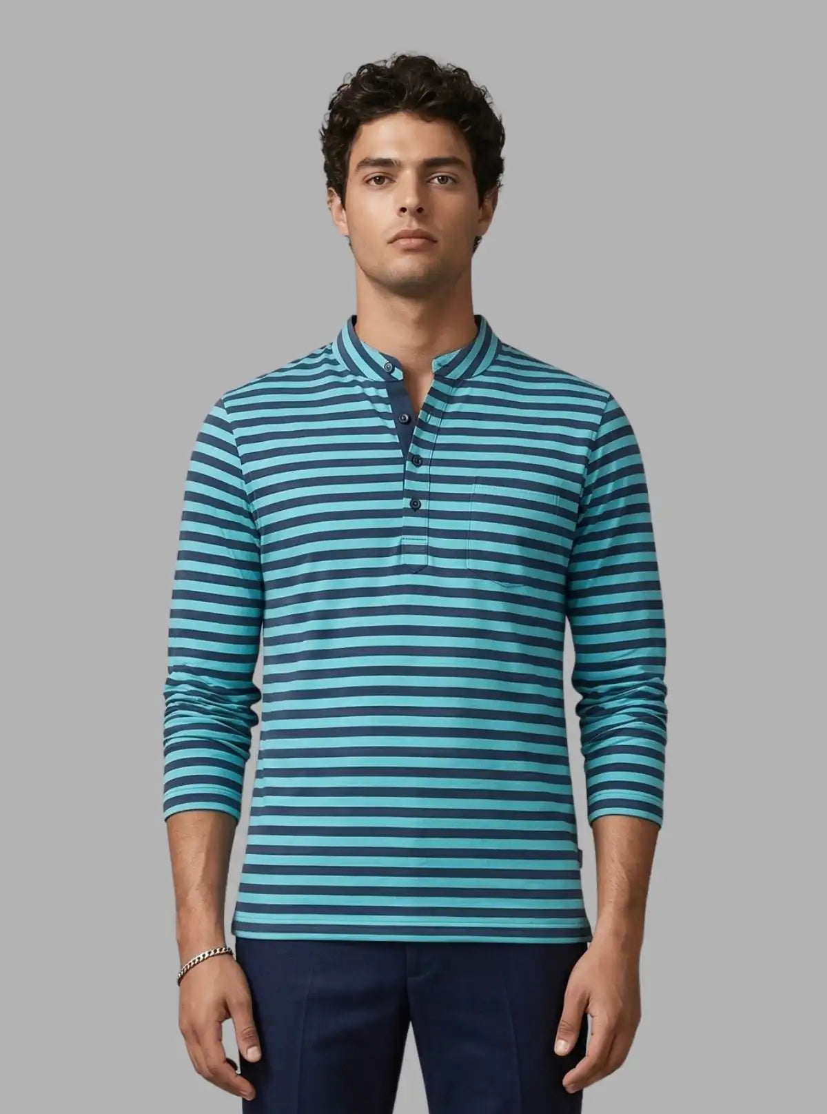 Turquoise Striped Henley T-Shirt for Men – Boer and Fitch