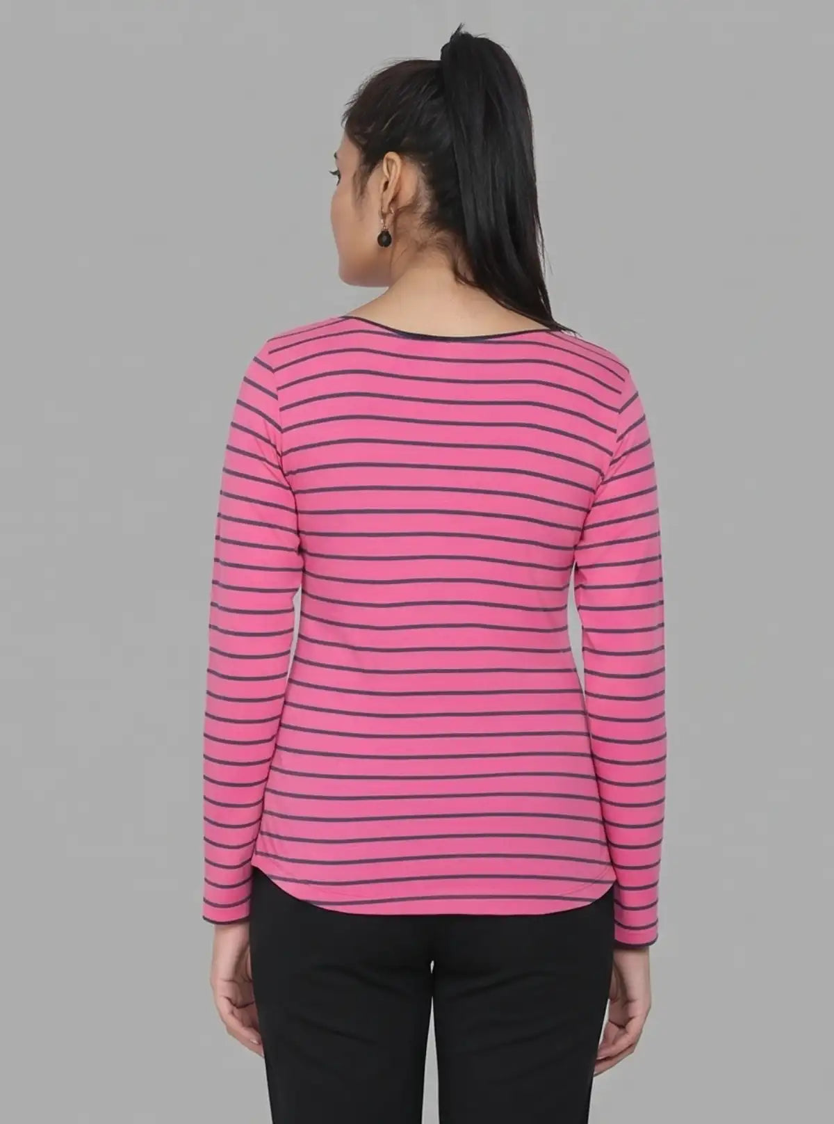 Women’s Fuchsia Striped Printed Long Sleeve Cotton Knit Top | Boer & Fitch