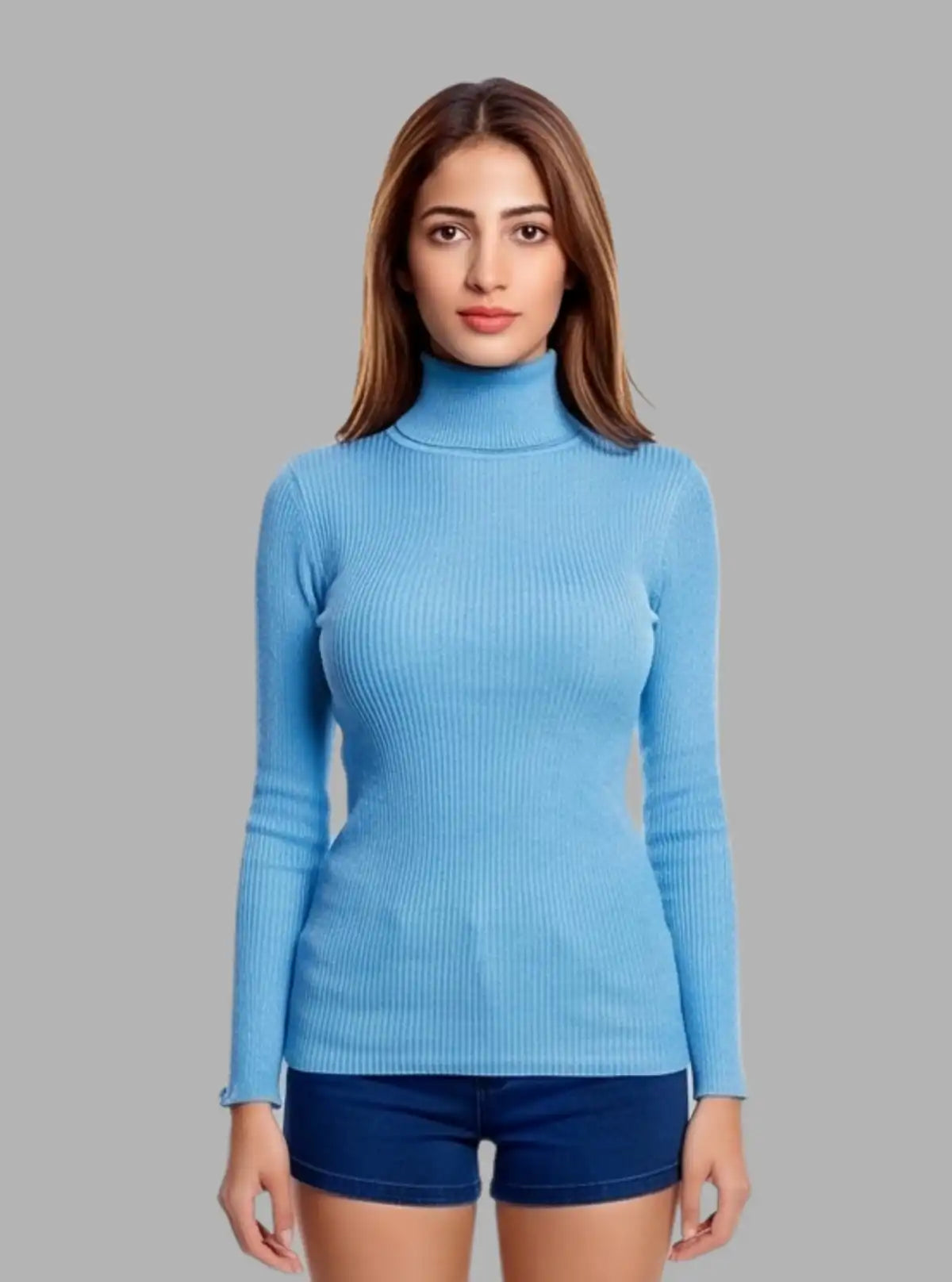Women’s Sea Blue Turtle Neck Top – Stylish & Comfortable | Boer & Fitch