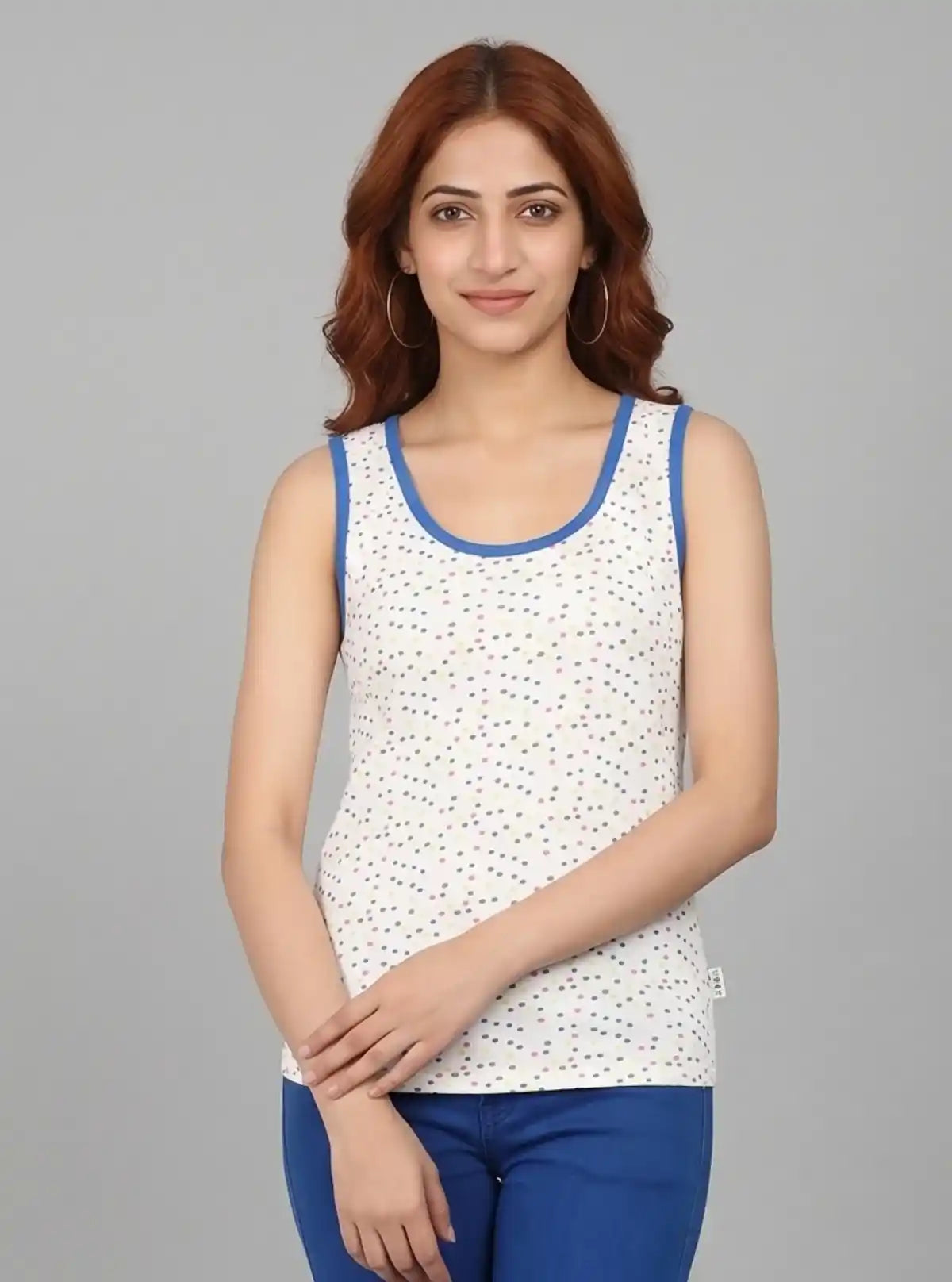 Women’s White Dotted Sleeveless Cotton Top – Boer and Fitch