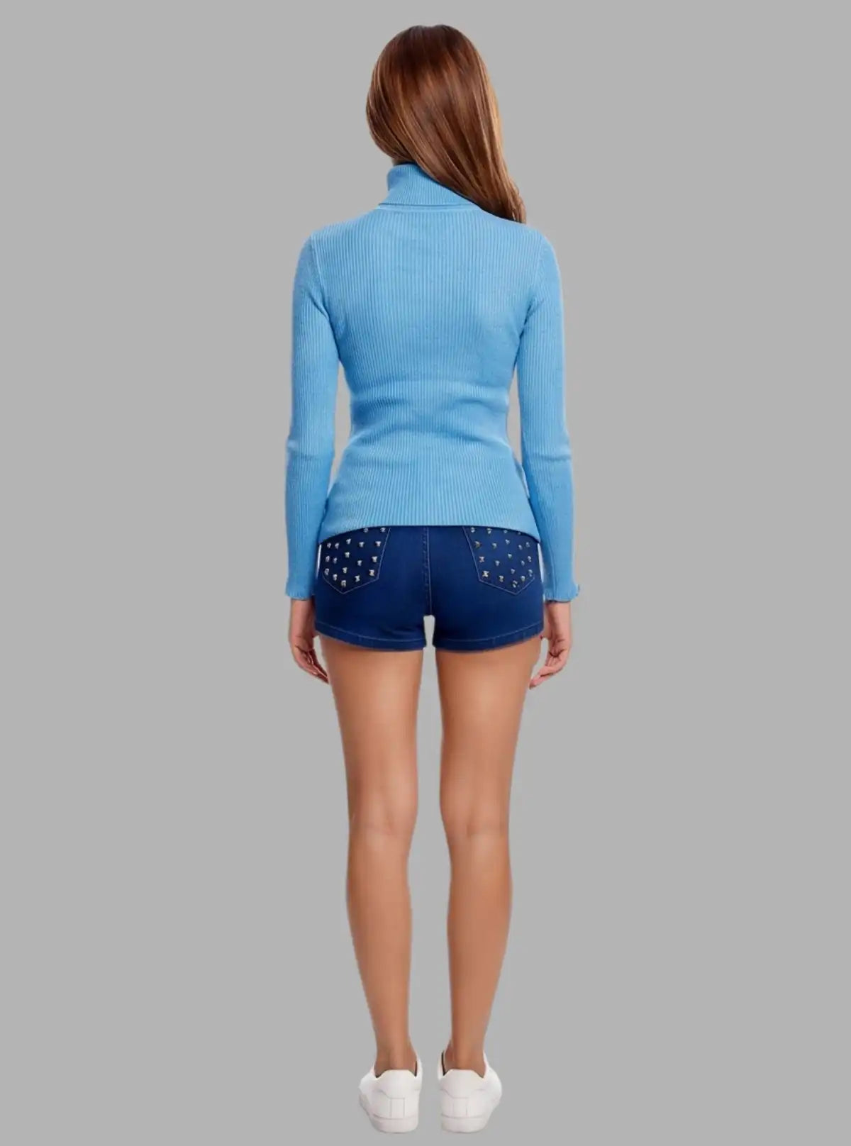 Women’s Sea Blue Turtle Neck Top – Stylish & Comfortable | Boer & Fitch