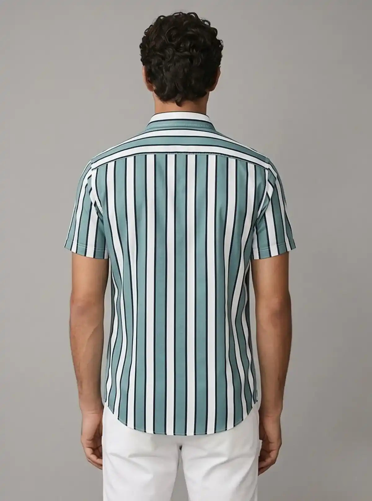 Men’s Turquoise Striped Print Shirt in Polyester Spun | Boer & Fitch