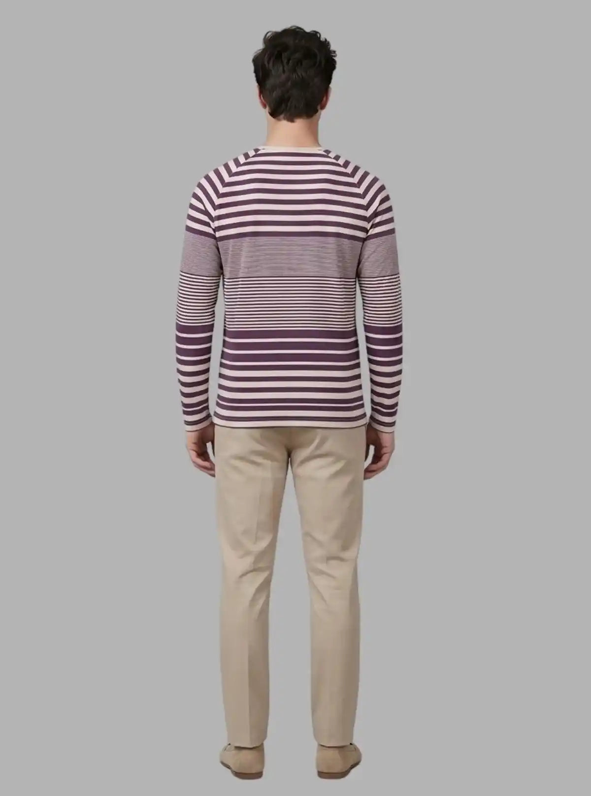 Men’s Indigo Striped V-Neck Full Sleeve T-Shirt – Classic Meets Cool