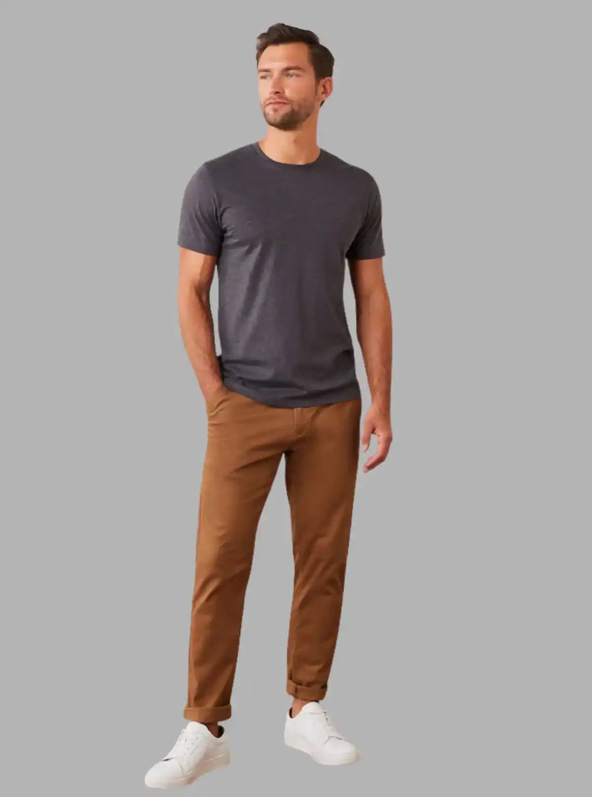 Men's Charcoal Melange Basic Crew Neck T-Shirt – Refined Style & Soft Comfort