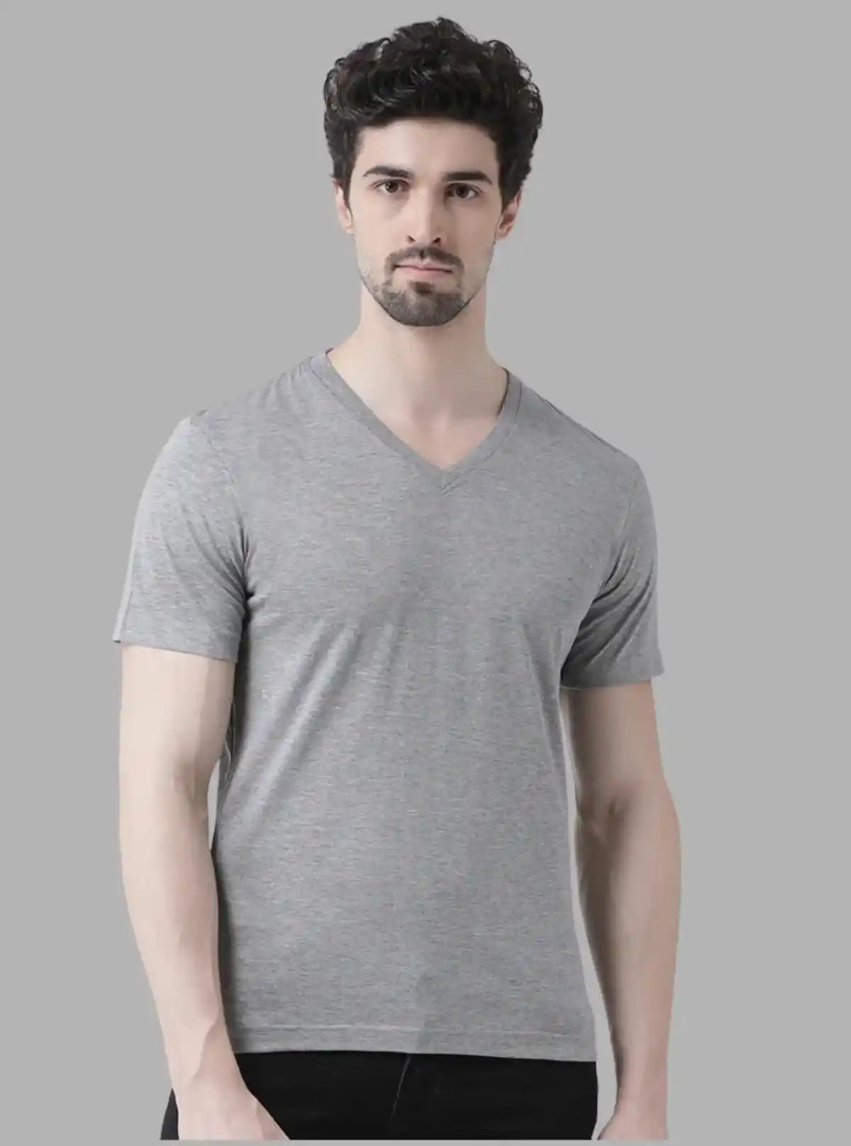 Men’s Light Grey Basic V-Neck T-Shirt – Soft Cotton Classic Fit Tee