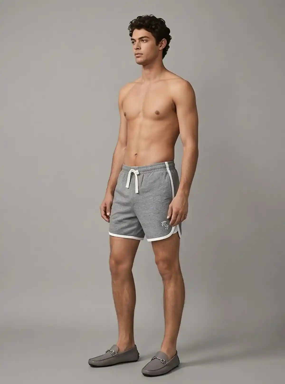 Men’s Charcoal Melange Cotton Fleece Shorts with White Piping – Boer & Fitch