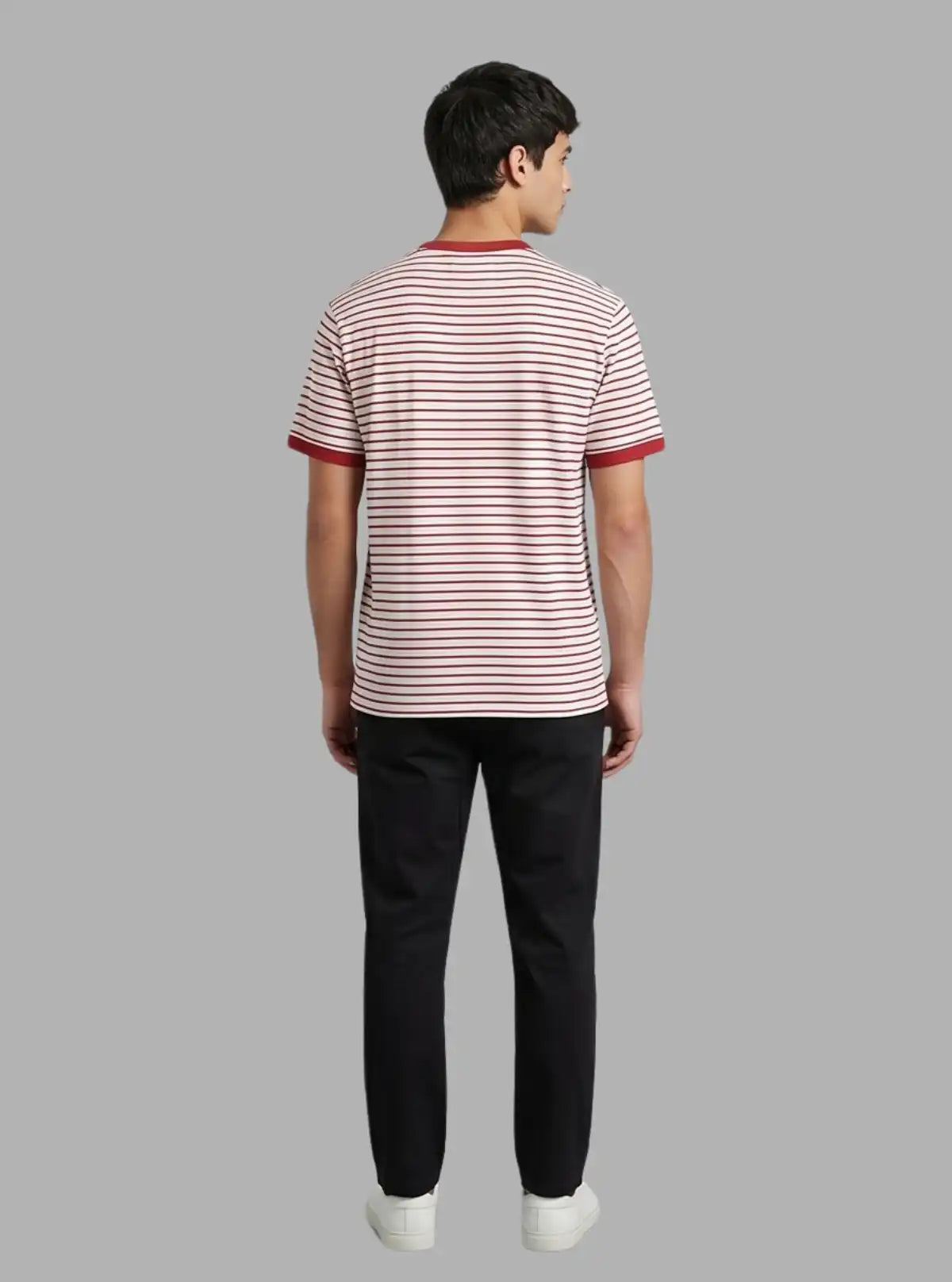 Men’s Red Striped Crew Neck T-Shirt | 100% Cotton Short Sleeve Tee by Boer and Fitch