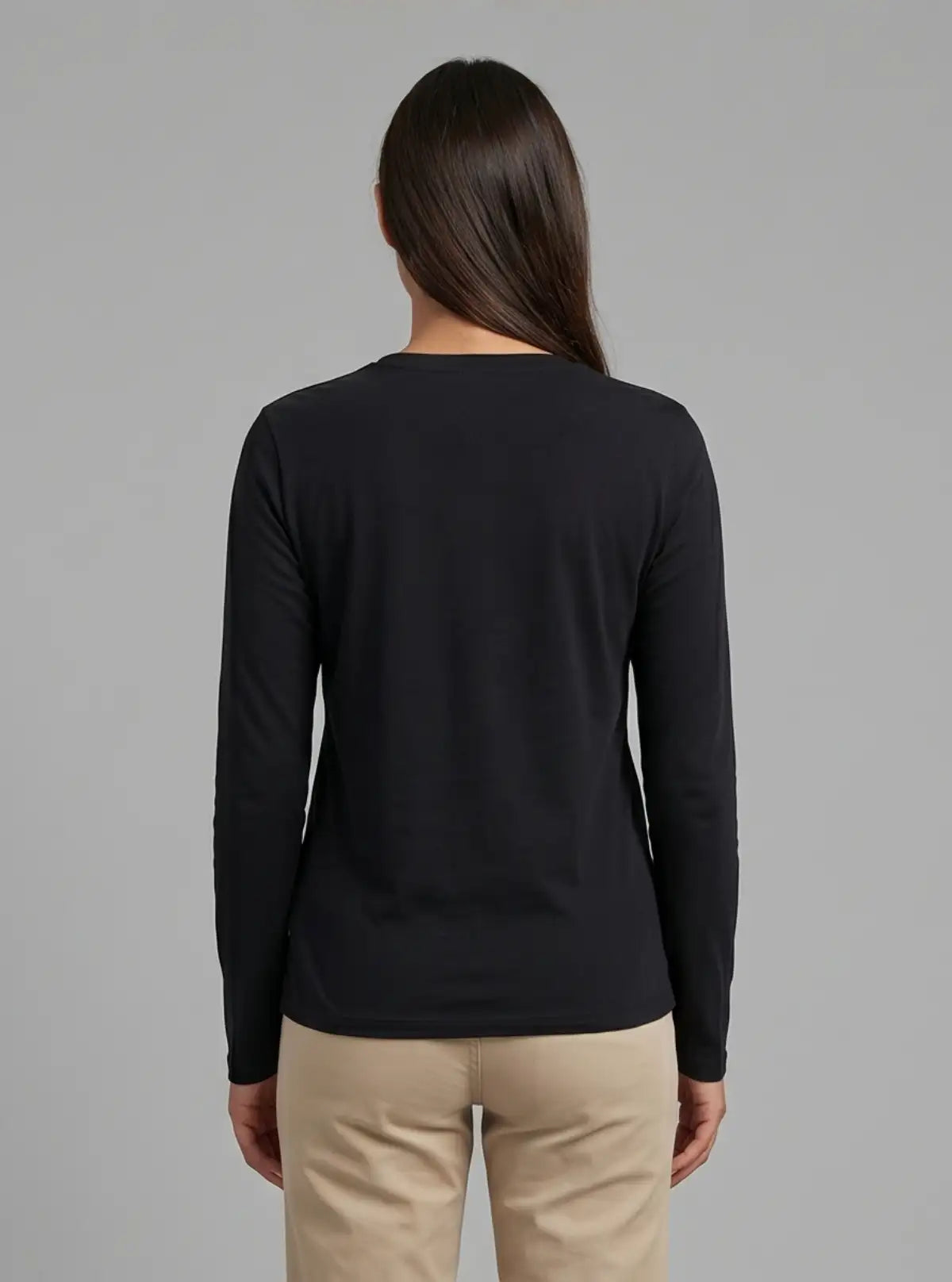 Women's Black Crew Neck Graphic Print Cotton Jersey Long Sleeve T-Shirt by Boer and Fitch