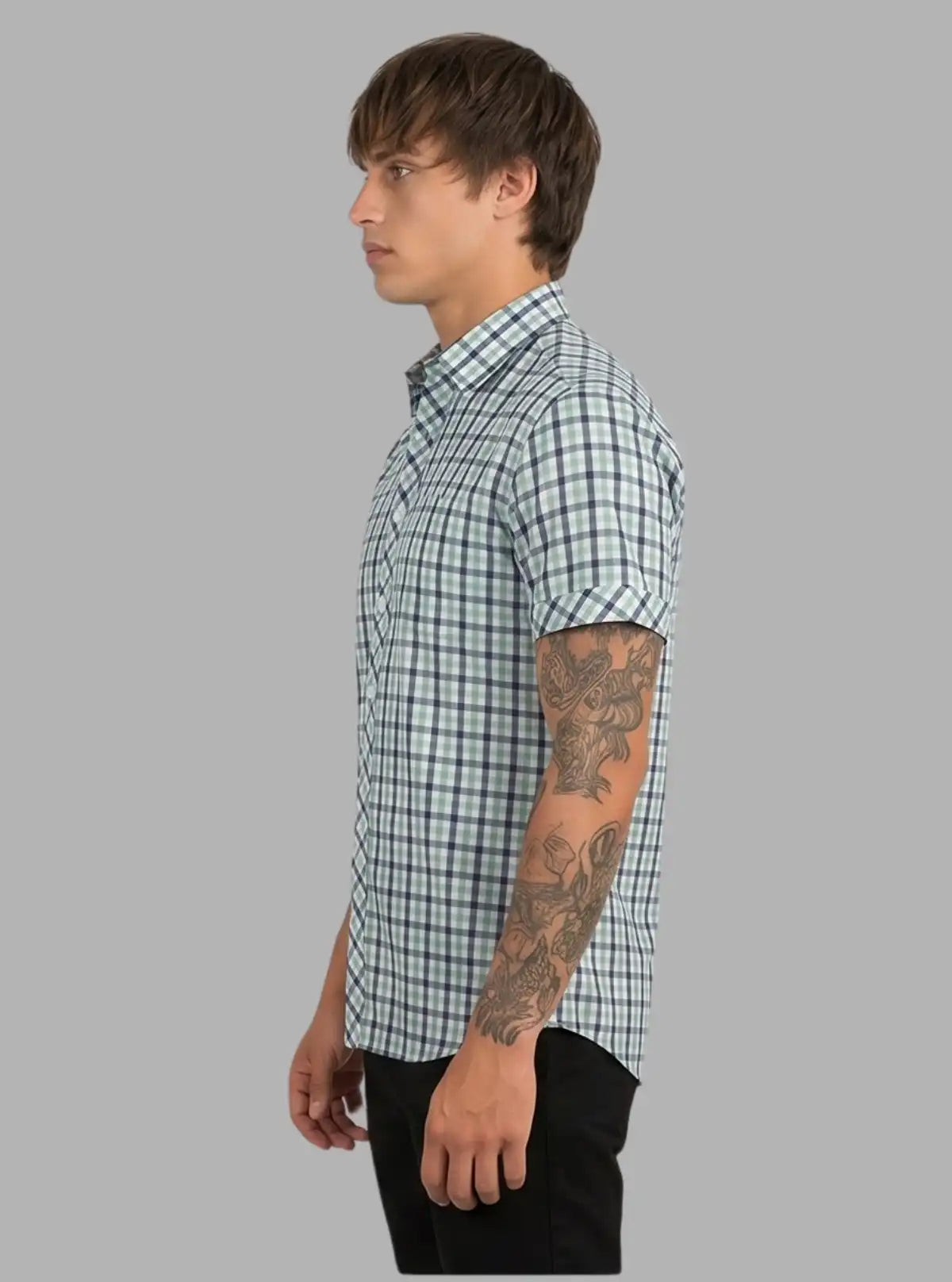 Soft Green Checkered Half Sleeve Shirt for Men – Casual Cotton Shirt by Boer and Fitch