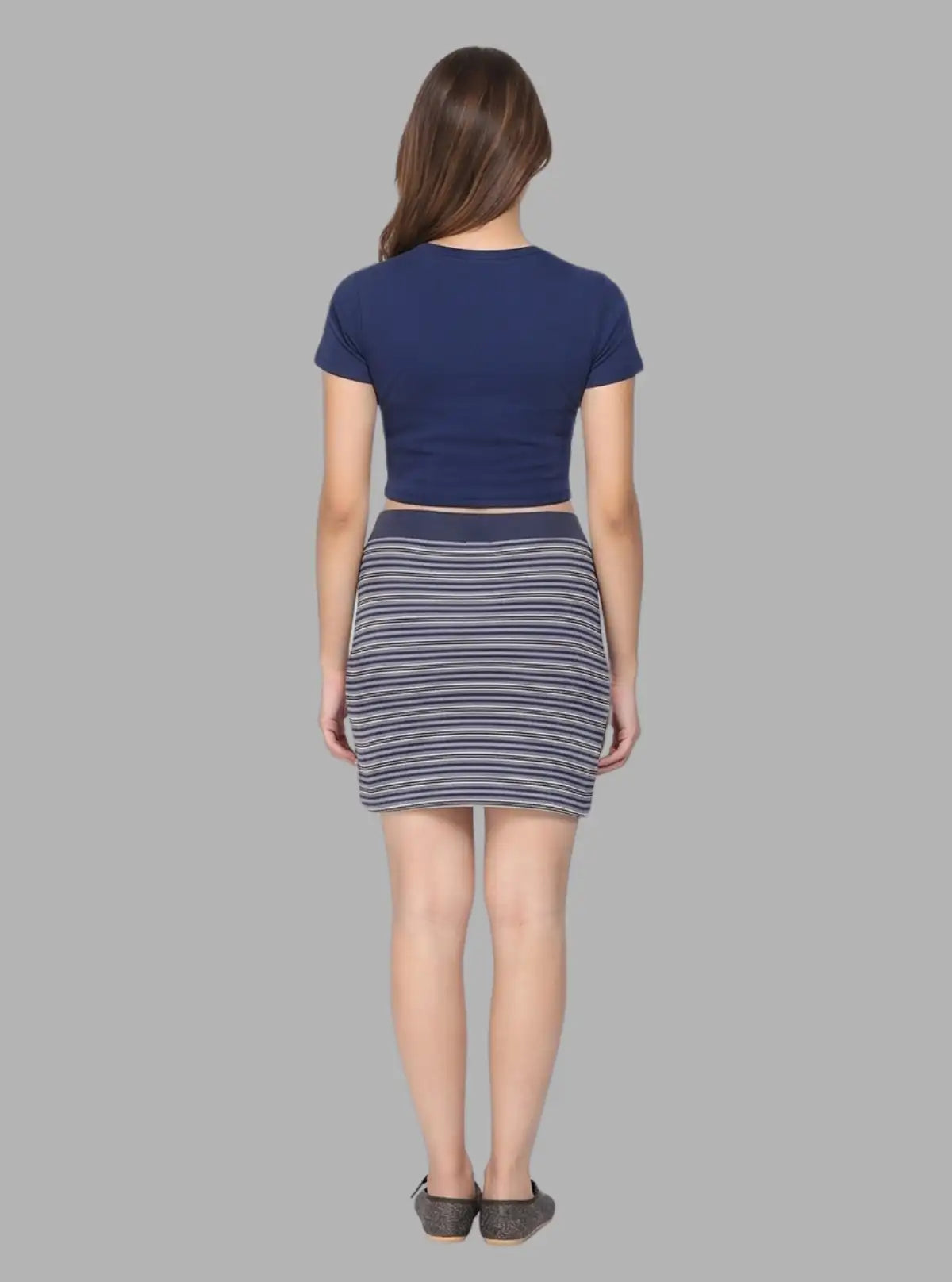 Women's Grey Striped Cotton Jersey Skirt – Casual Comfort with Chic Appeal