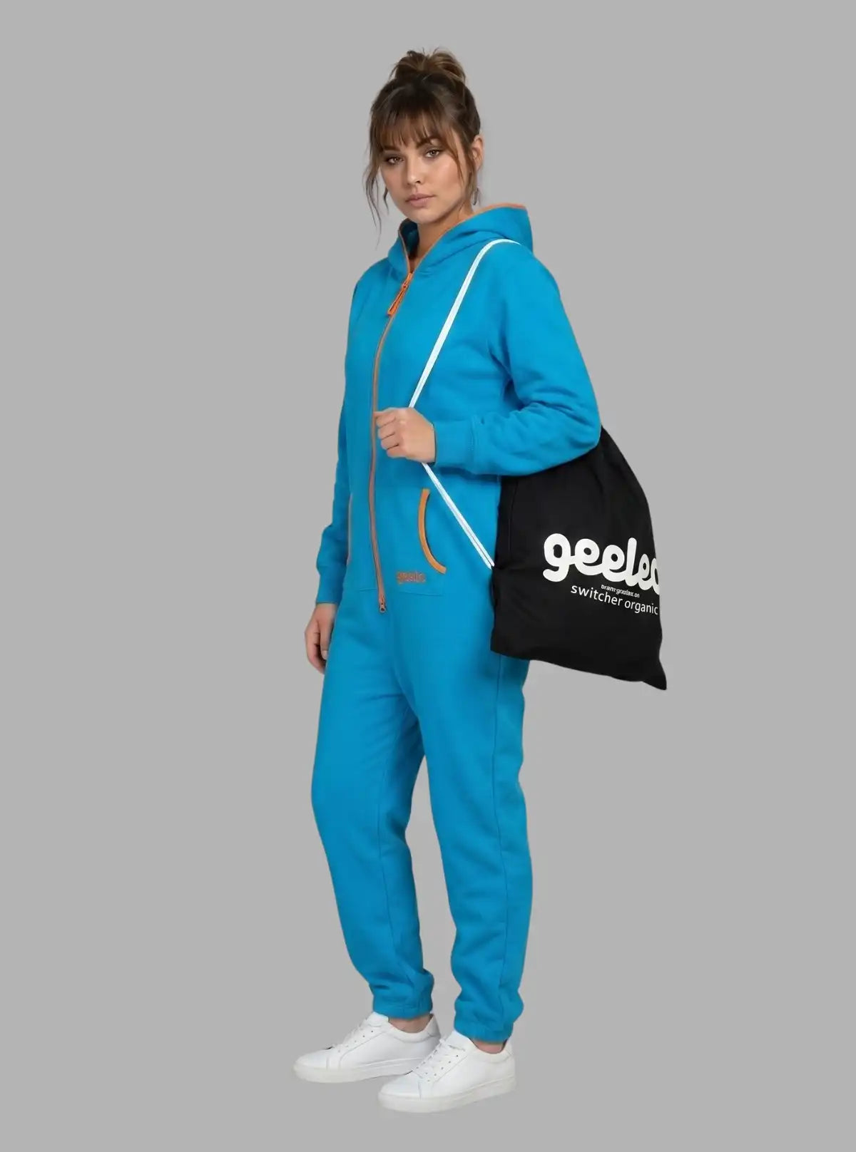 Women’s Blue Hooded Jumpsuit in Organic Cotton & Recycled Poly Blend