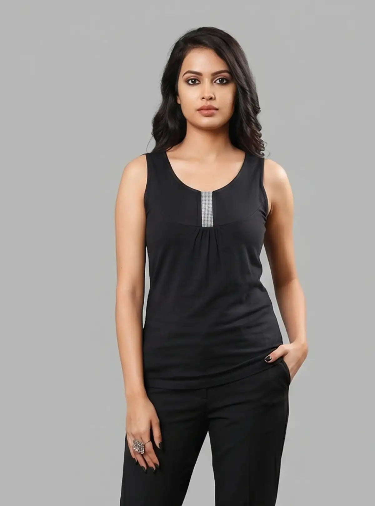 Women’s Sleeveless Black Cotton Jersey Top – Elegant Casual by Boer and Fitch