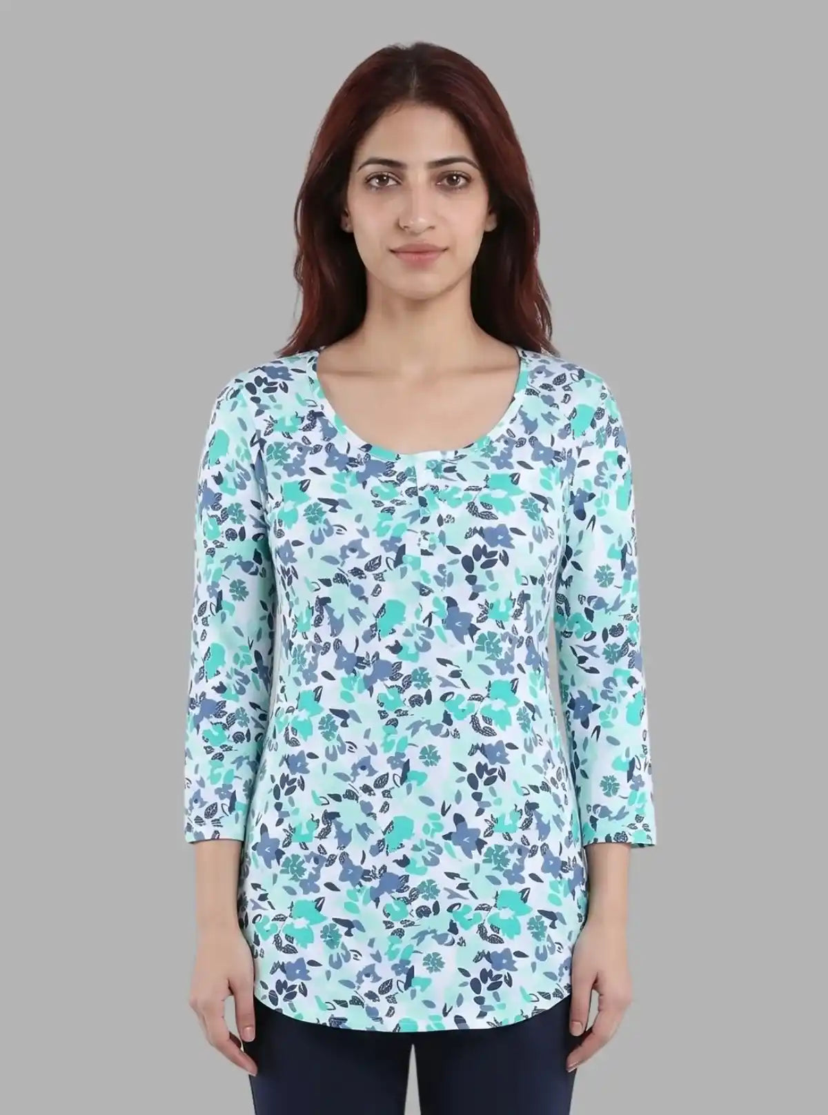 Sky Blue Leaf Print Button Top – Boer & Fitch