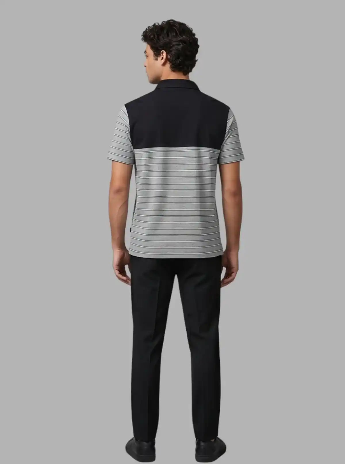 Men’s Black with Grey Striped Polo T-Shirt – Classic, Stylish & Breathable Fit