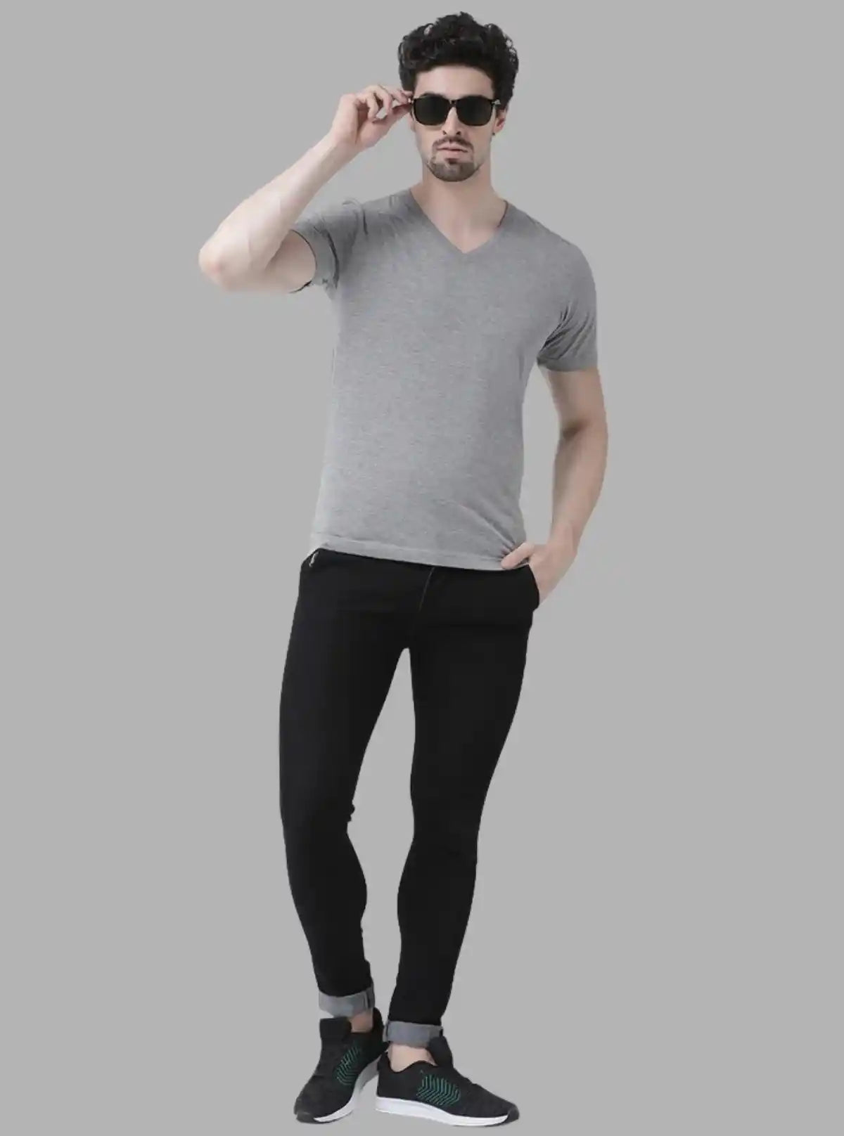 Men’s Light Grey Basic V-Neck T-Shirt – Soft Cotton Classic Fit Tee