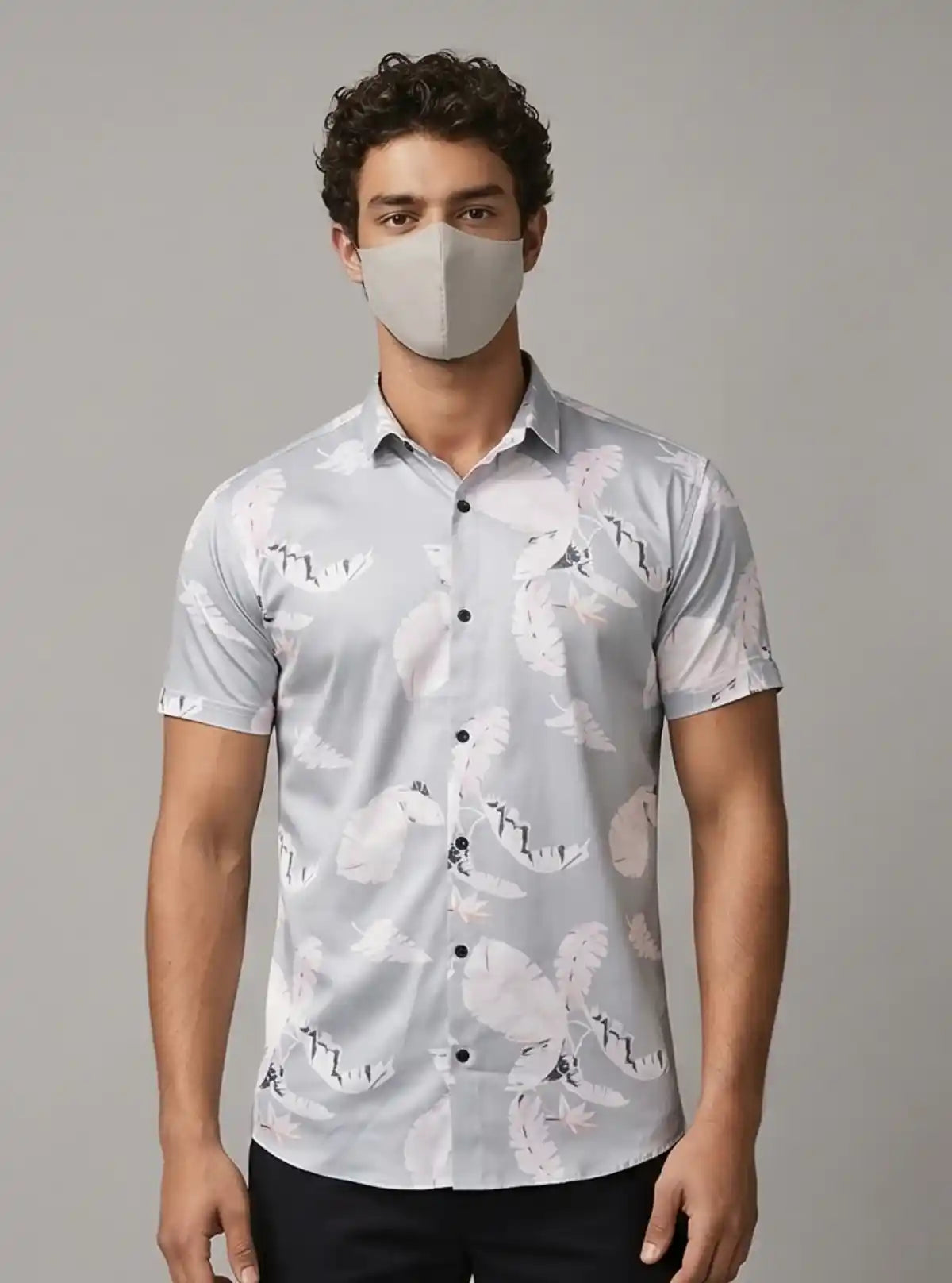 Men’s Light Grey Distressed Print Shirt in Polyester Spun | Boer & Fitch