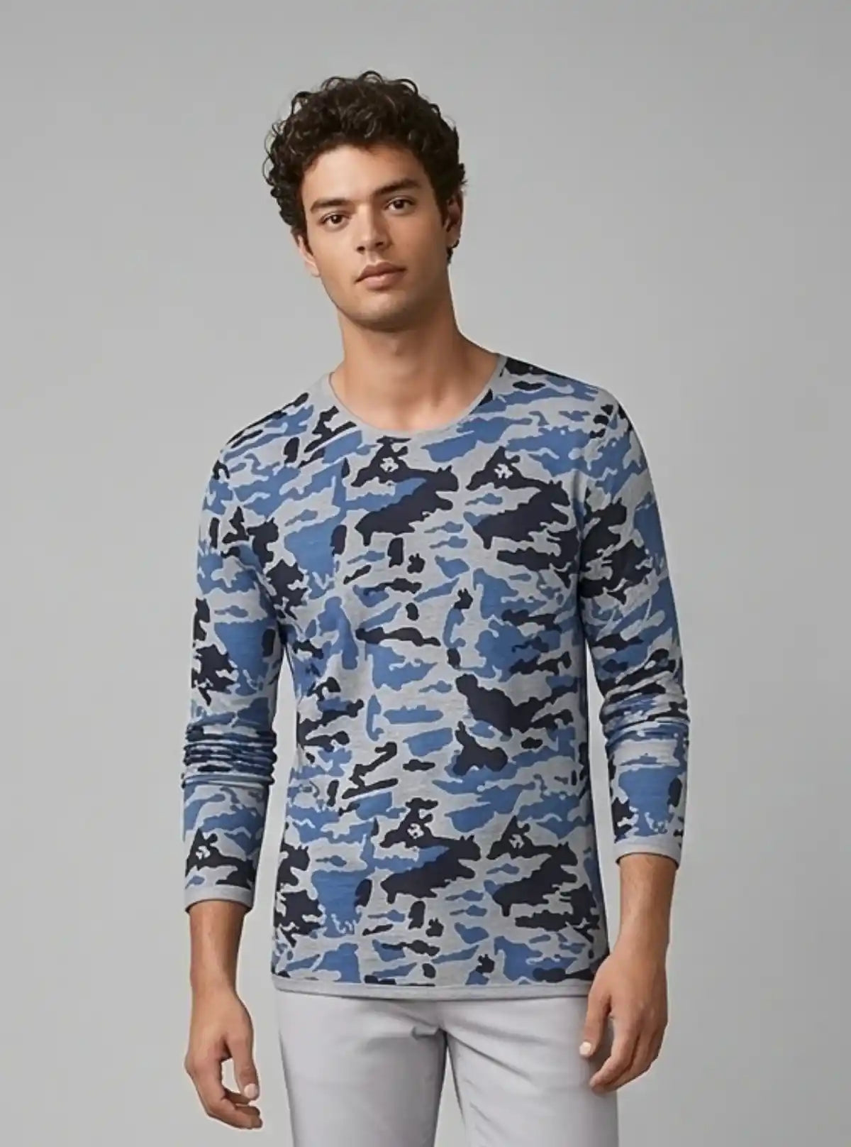 Men’s Grey Melange Camouflage Print T-Shirt – Urban Camo Streetwear Style