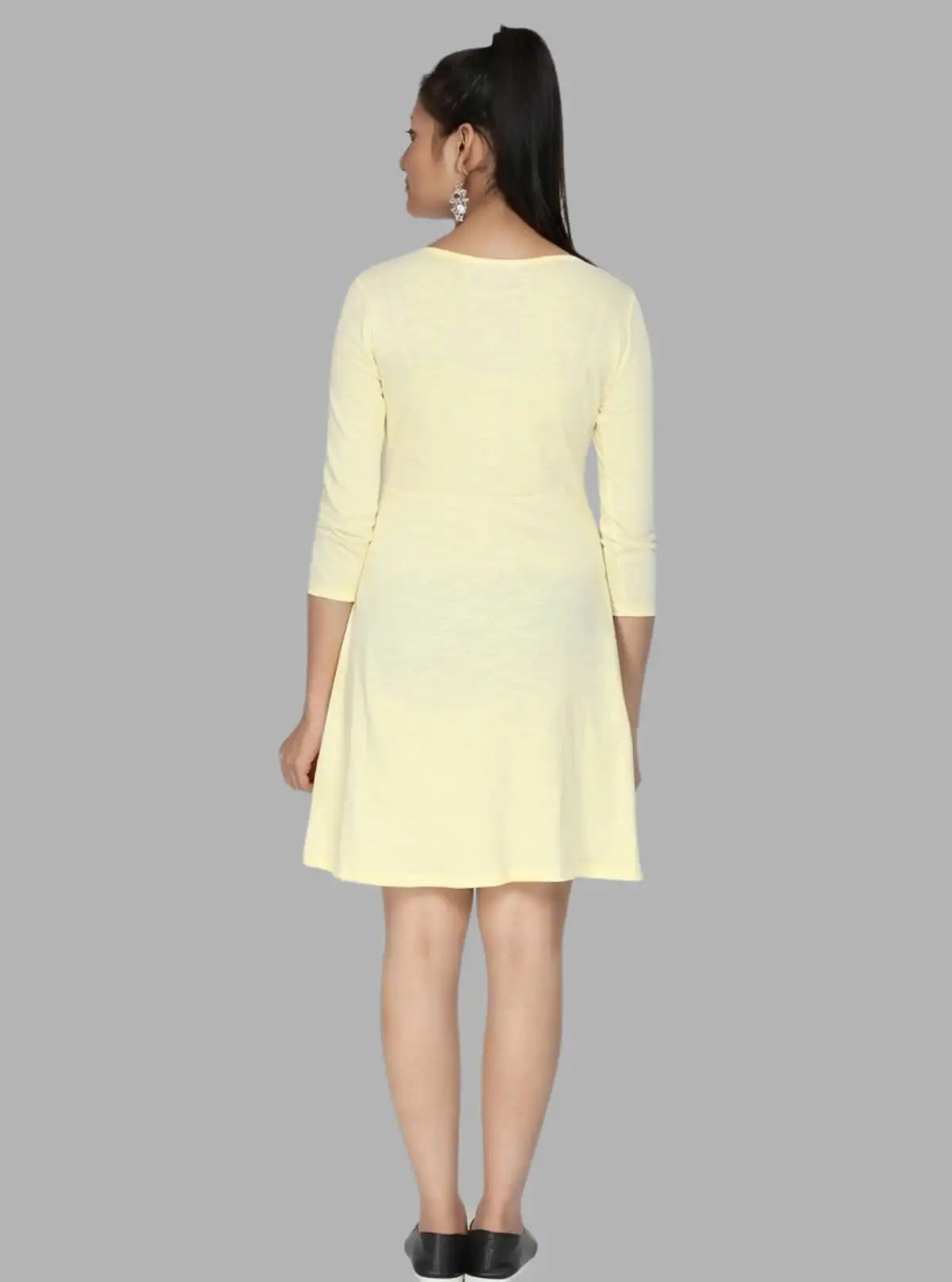 Women's Pastel Yellow Solid Cotton Dress in Feather Touch Fabric