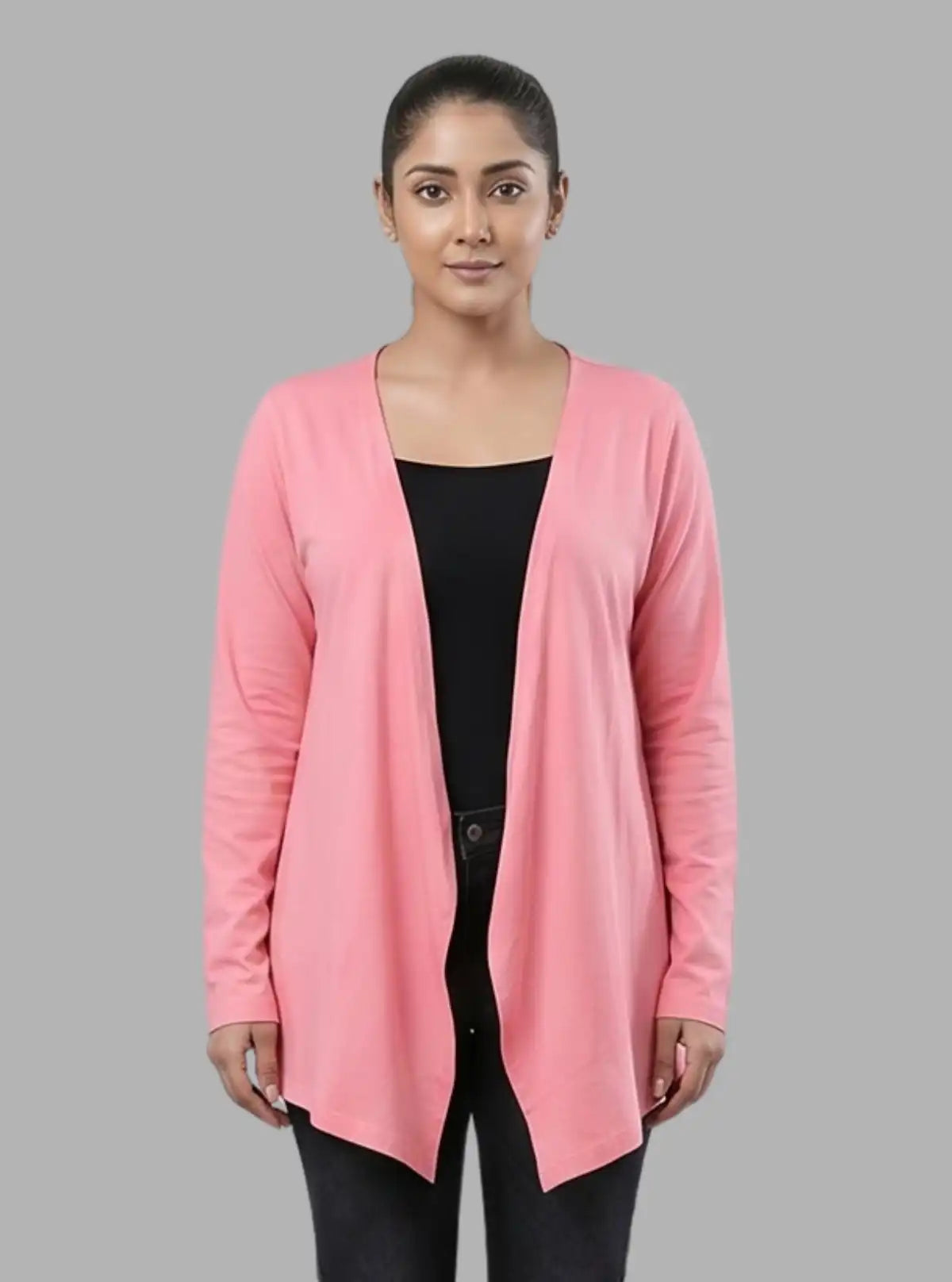 Women's Pink Flowing Shrug in 100% Cotton Feather Touch Fabric