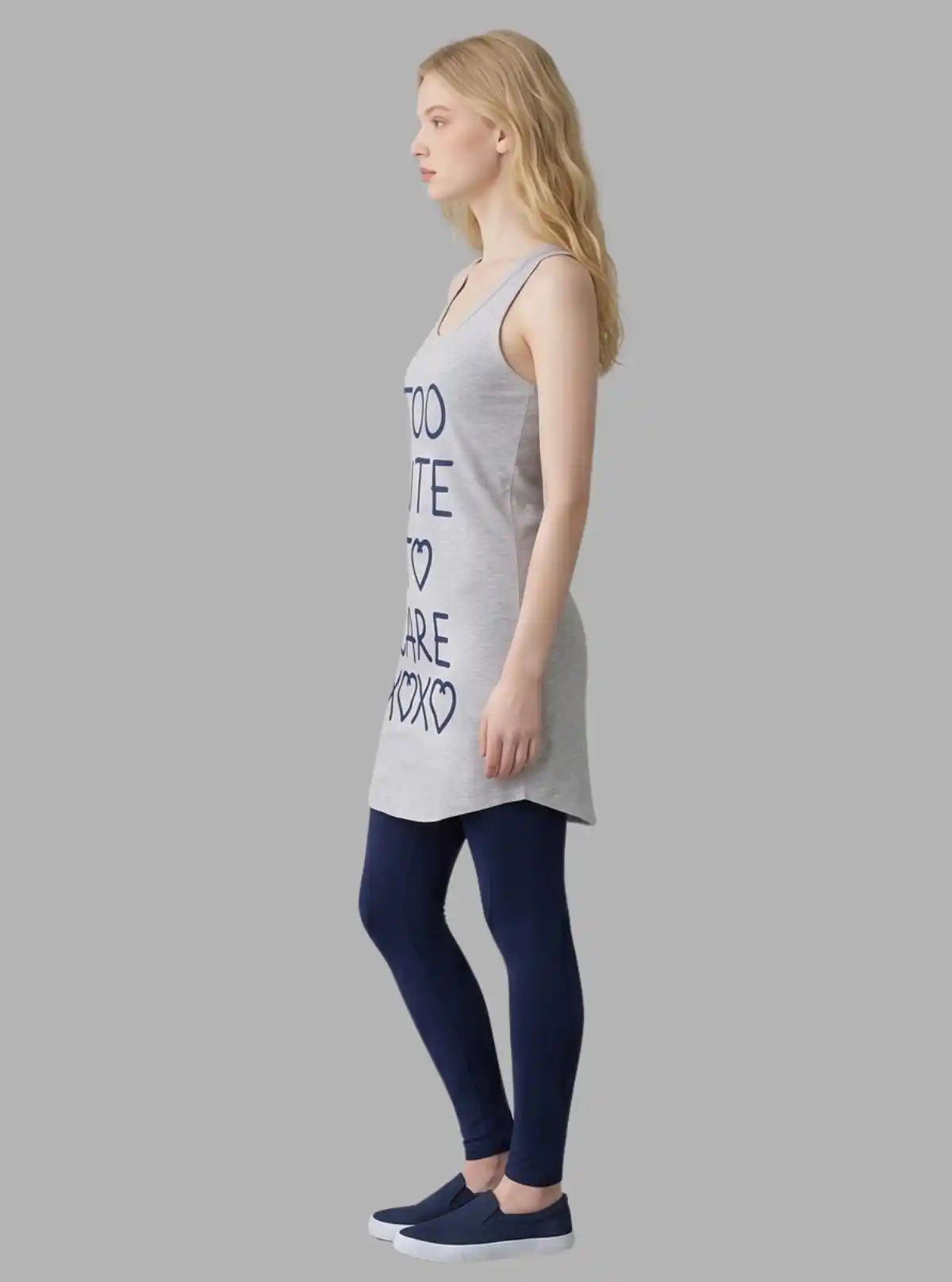 Women’s Grey Melange Cotton Jersey Knit Long Dress – Casual Chic Comfort