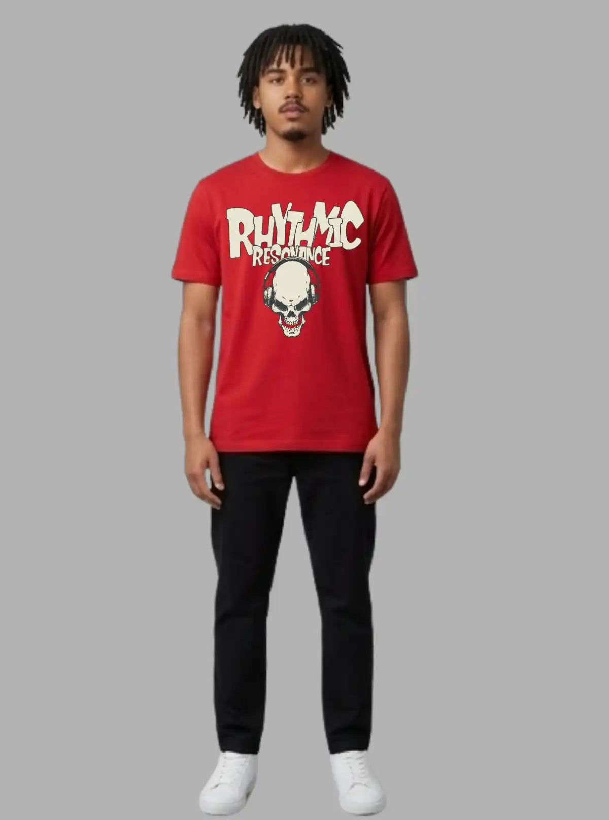 Boer and Fitch Men's Red Rhythmic Resonance Printed Cotton T-Shirt | Graphic Crew Neck