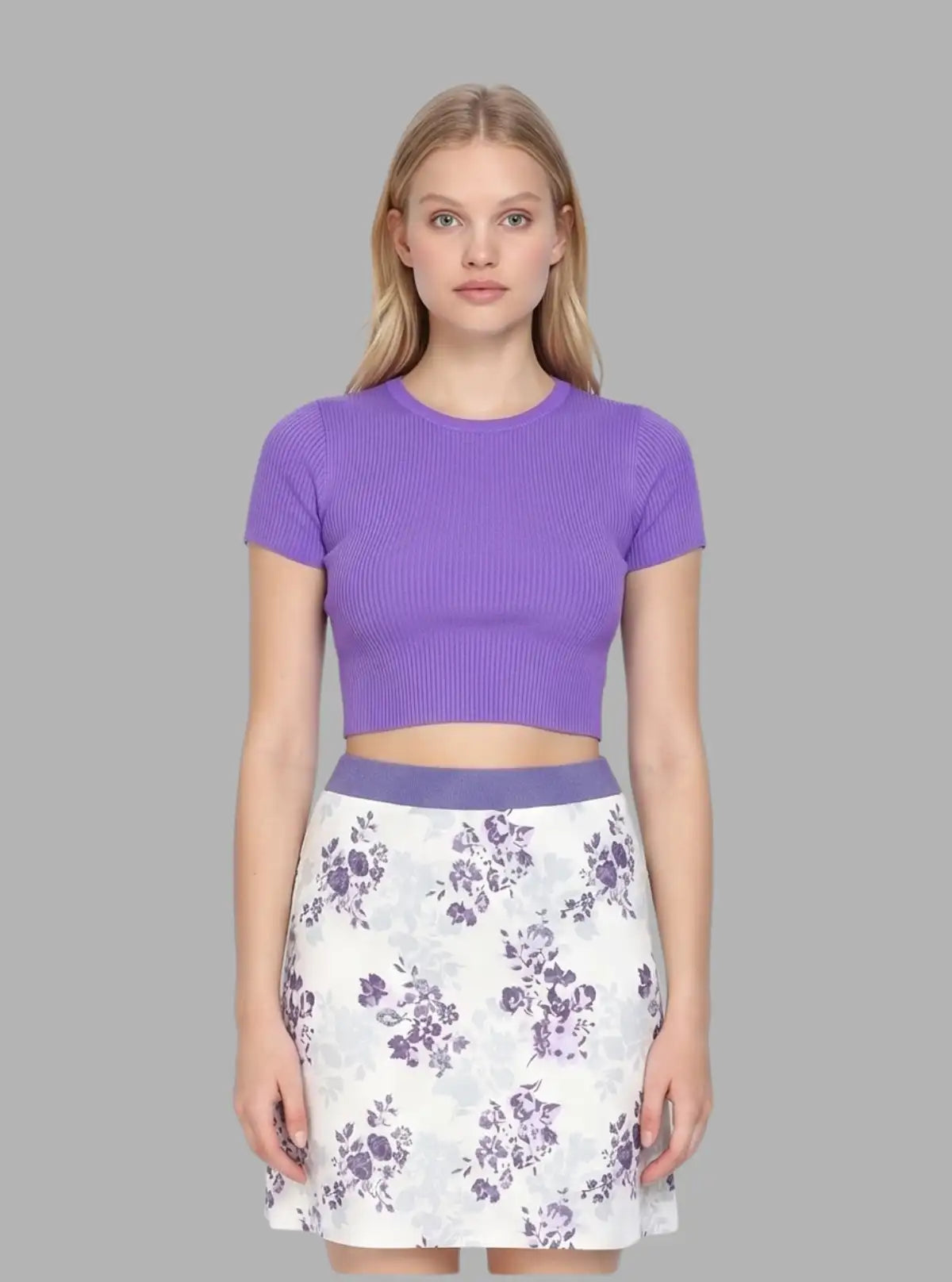 Women's Purple Floral Print Cotton Jersey Skirt – Elegant & Breezy