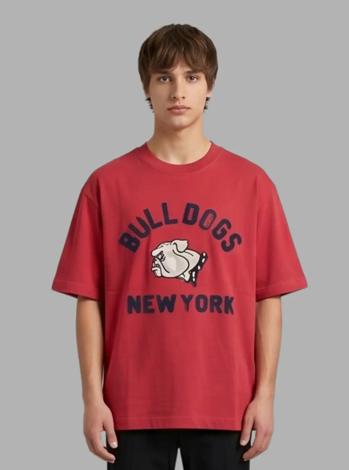 Men’s Burgundy Bulldog Embroidery Crew Neck T-Shirt | 100% Cotton Short Sleeve by Boer and Fitch