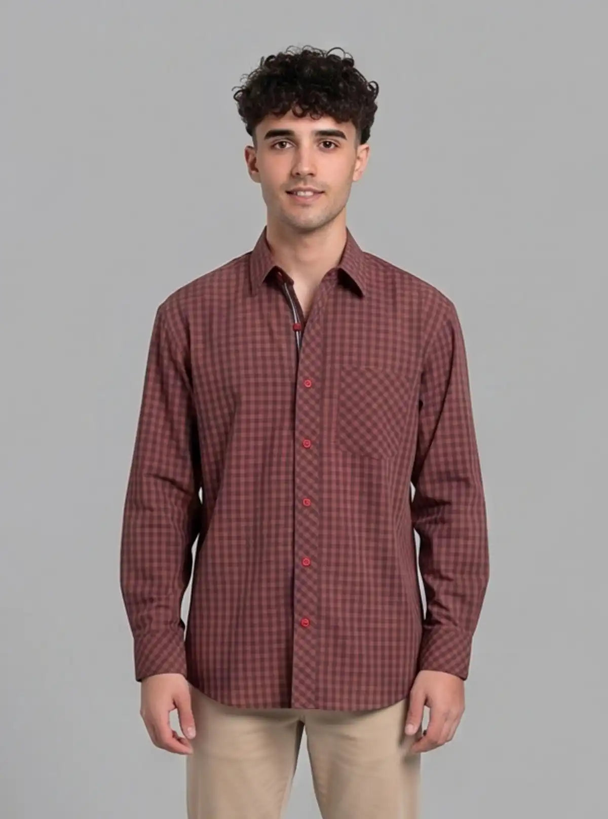 Deep Red Checked Casual Long Sleeve Shirt for Men – Boer and Fitch
