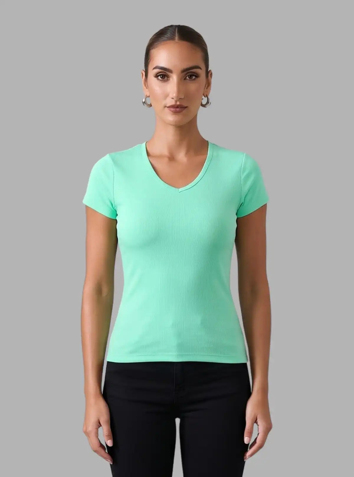 Women’s Light Green V-Neck Short Sleeve Cotton Jersey T-Shirt by Boer and Fitch