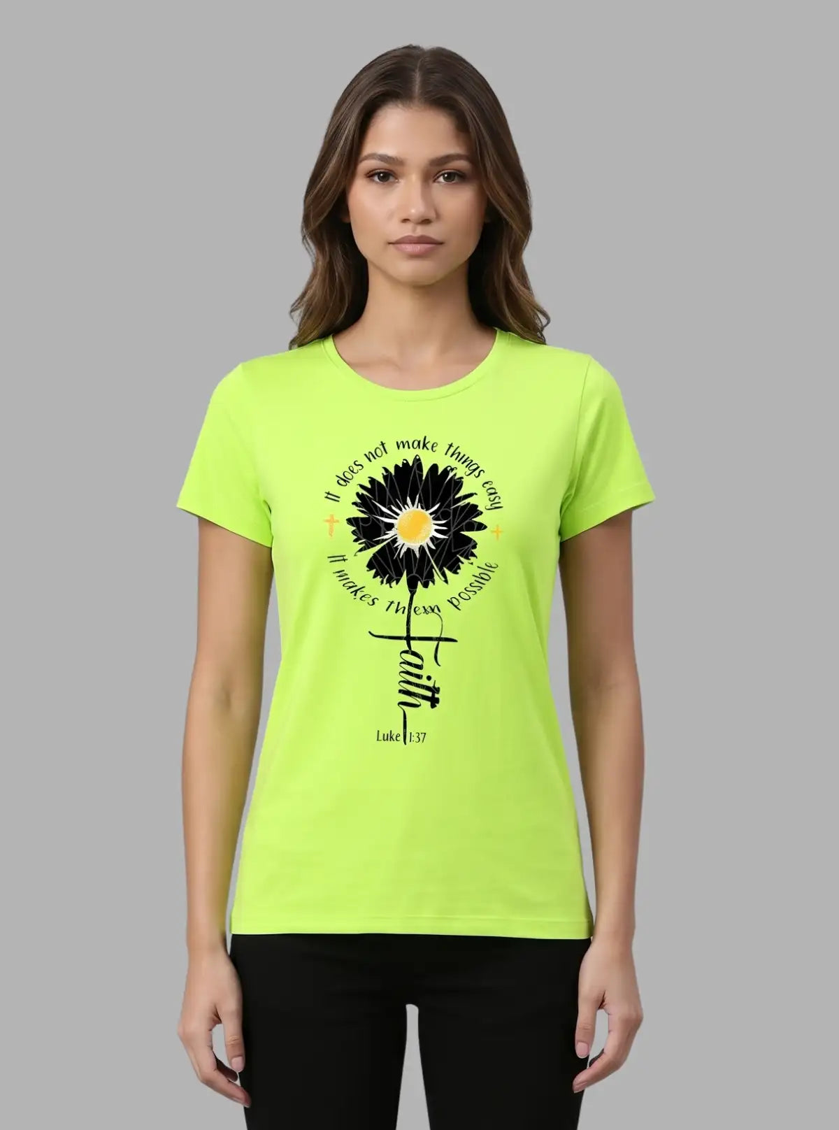 Women's Green Crew Neck Beauty Print Cotton Jersey Short Sleeve T-Shirt by Boer and Fitch
