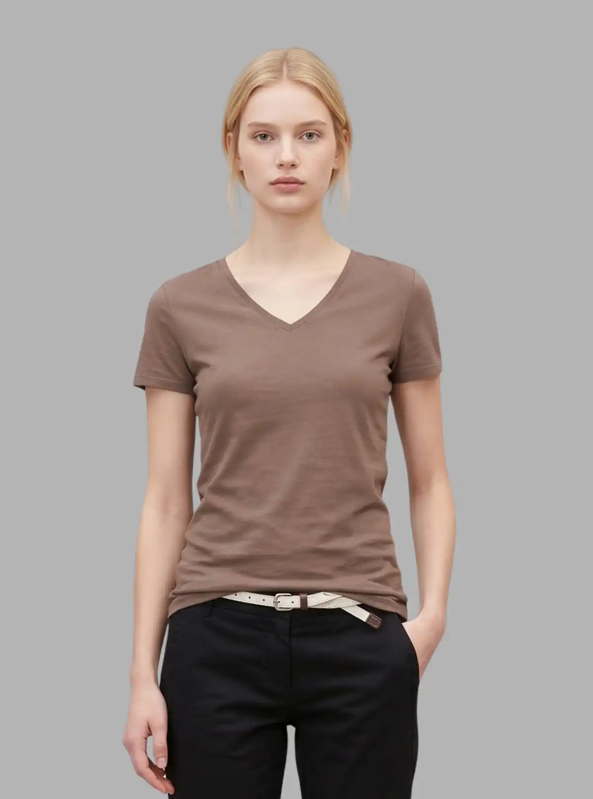 Women’s Brown V-Neck T-Shirt – Casual Cotton Tee | Boer & Fitch