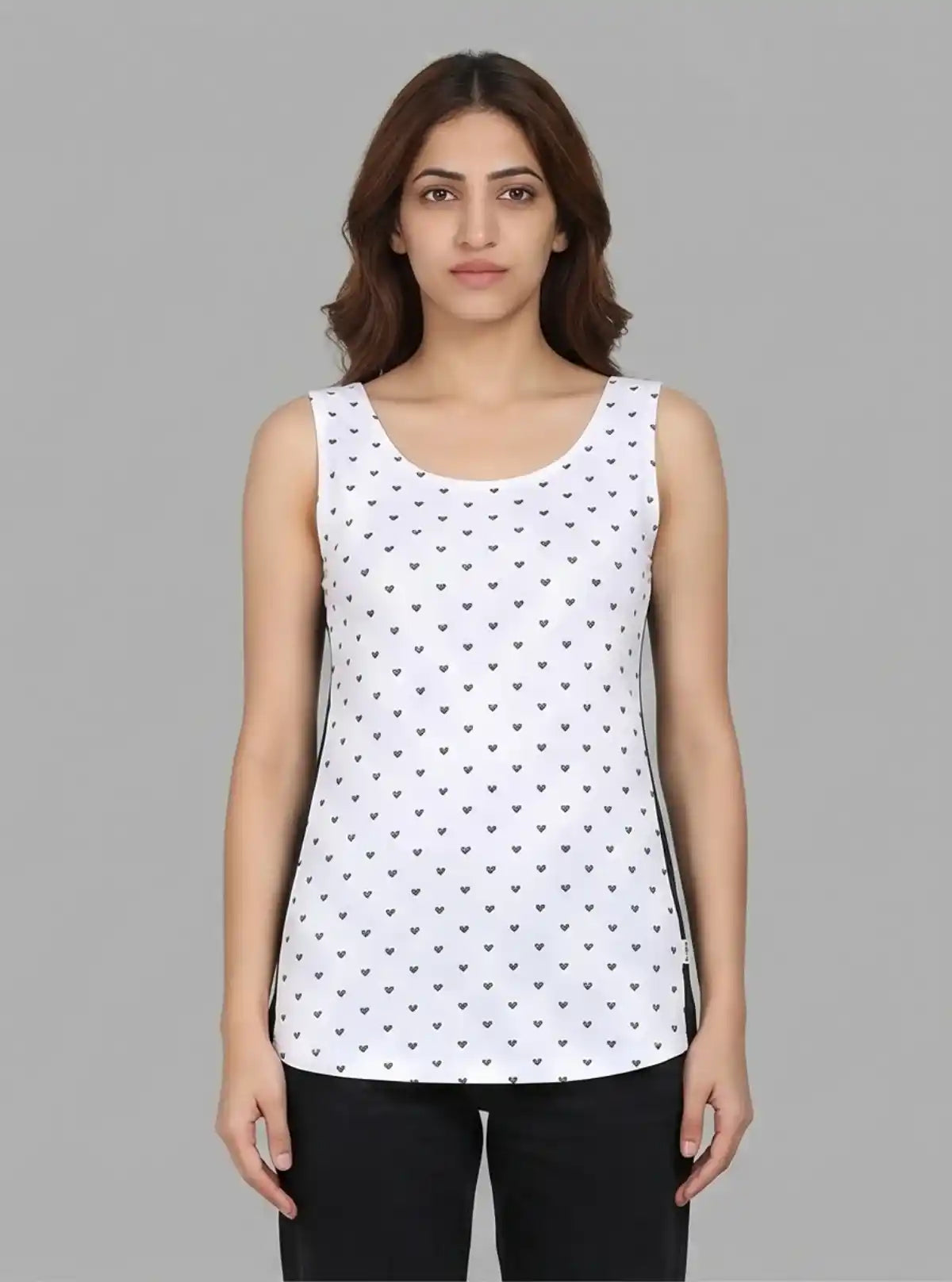 Women’s White Heart Printed Sleeveless Top – Boer and Fitch