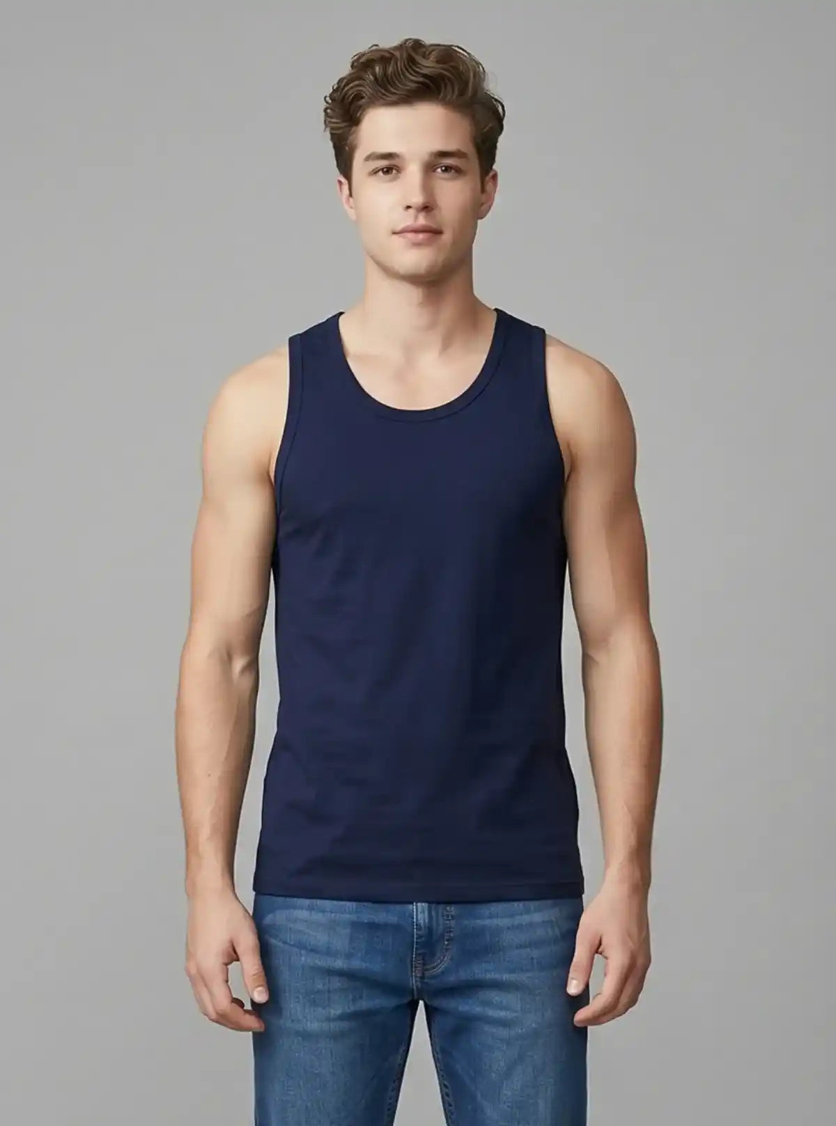 Men’s Navy Blue Casual Sleeveless Gym Vest – Lightweight, Stylish & Breathable