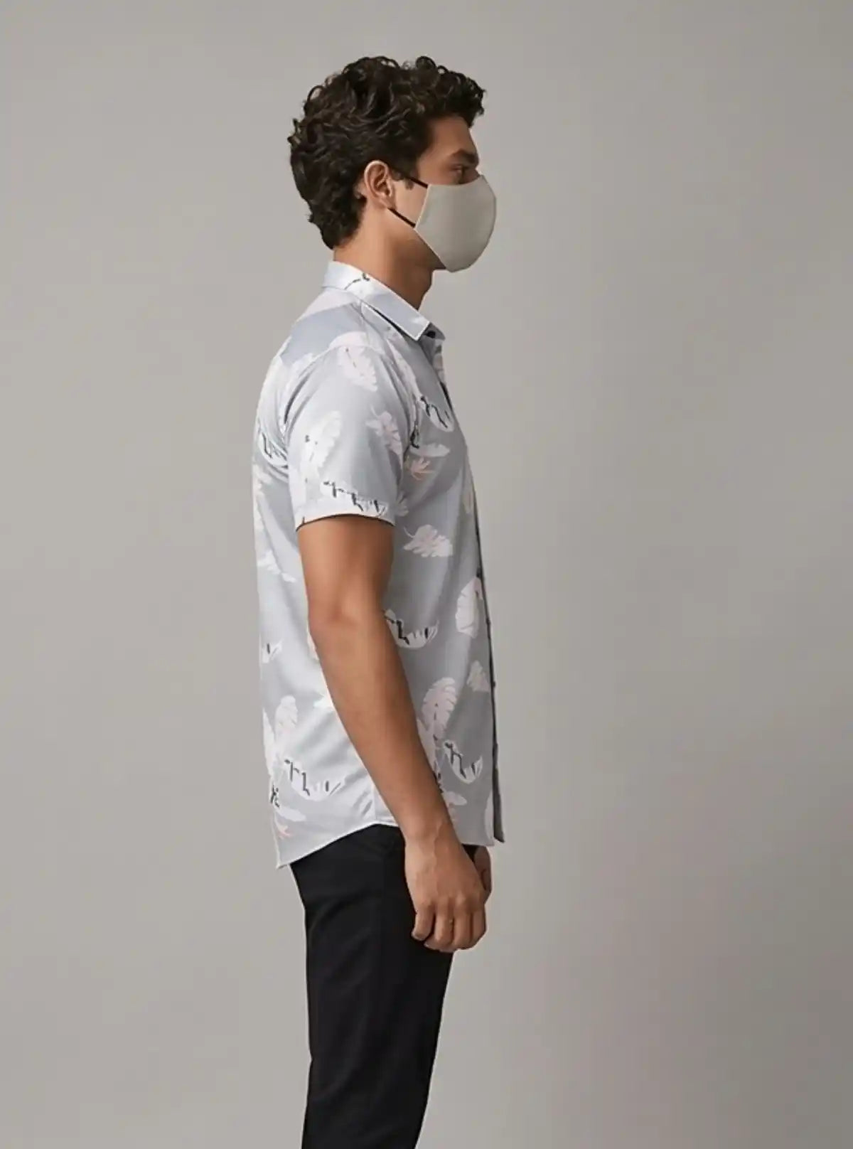 Men’s Light Grey Distressed Print Shirt in Polyester Spun | Boer & Fitch