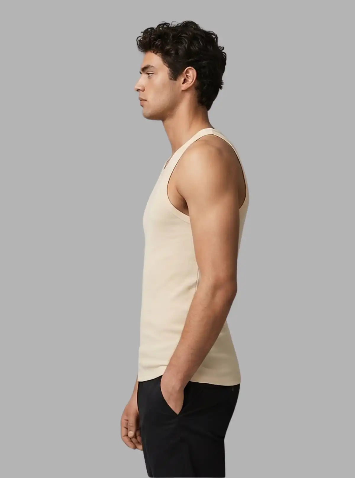 Beige Ribbed Vest for Men – Casual Cotton Sleeveless Vest by Boer and Fitch