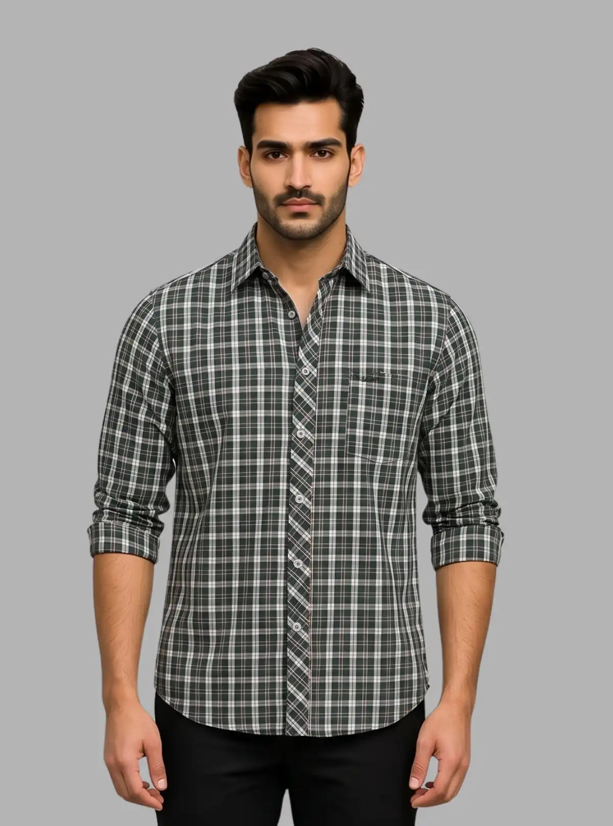 Dark Green Checked Shirt for Men – Casual & Smart Wear by Boer and Fitch