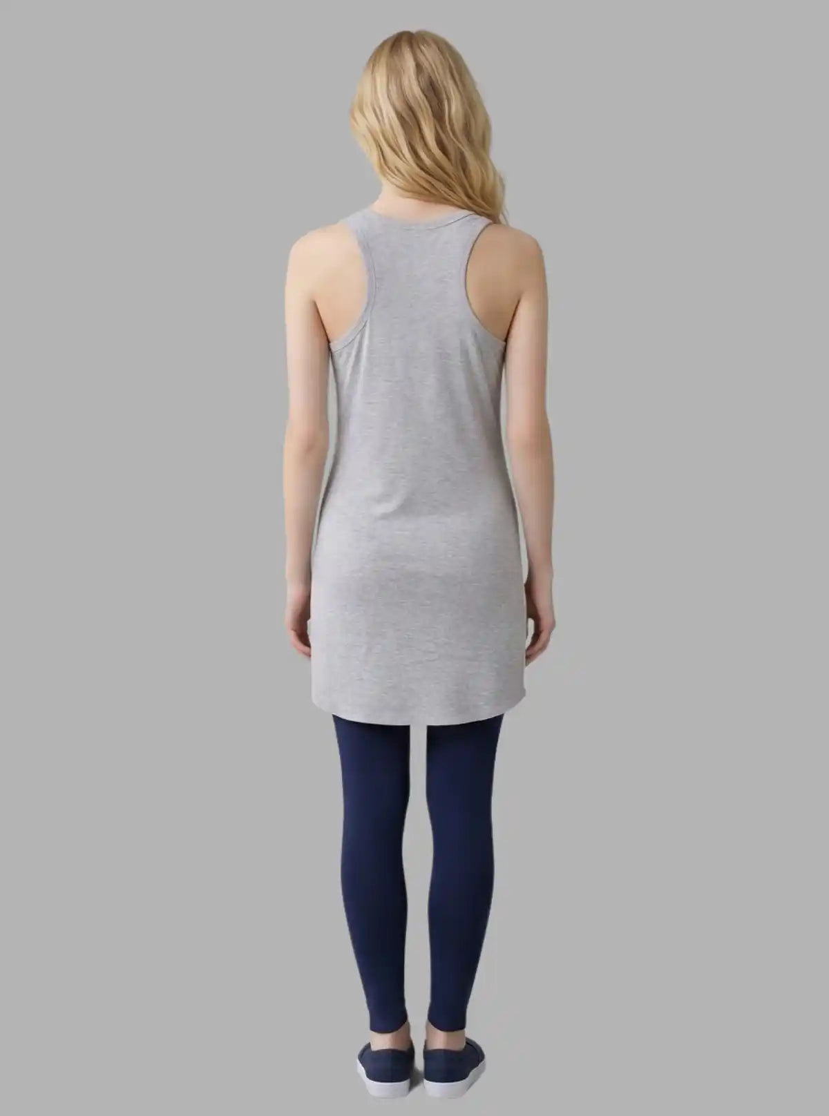 Women’s Grey Melange Cotton Jersey Knit Long Dress – Casual Chic Comfort