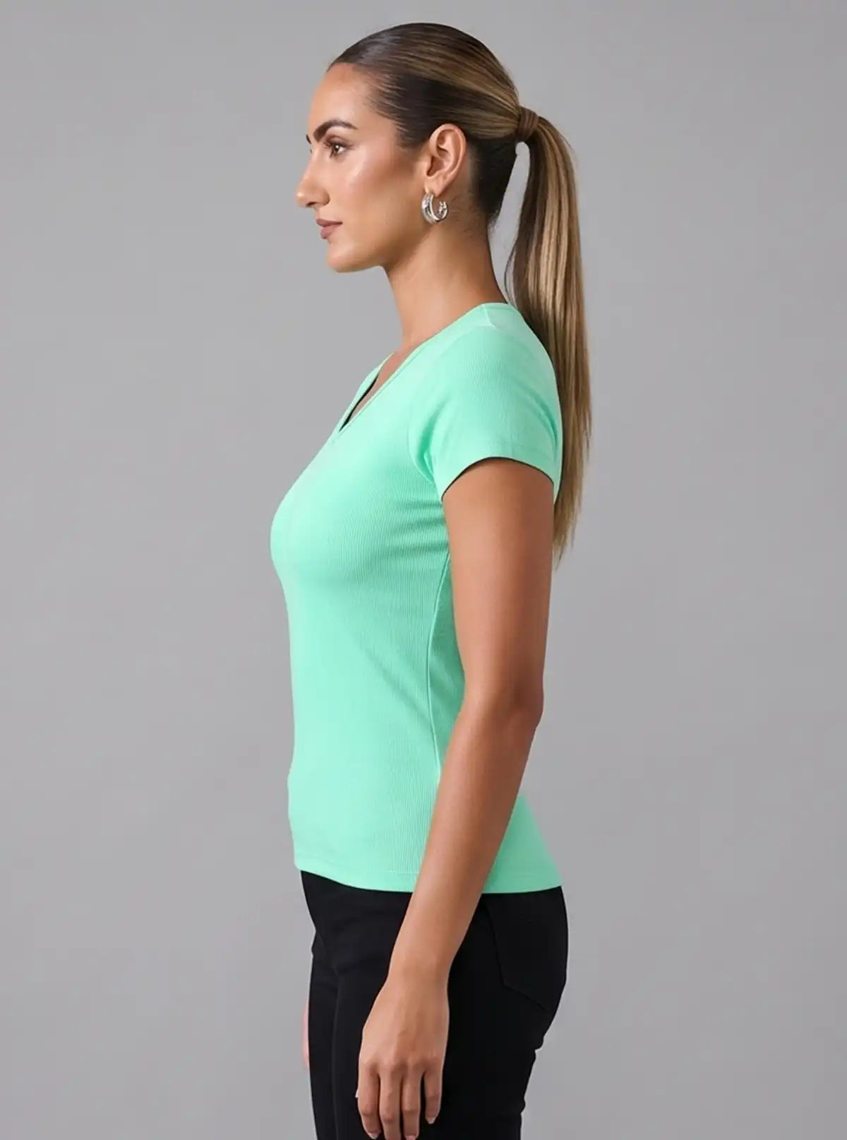 Women’s Light Green V-Neck Short Sleeve Cotton Jersey T-Shirt by Boer and Fitch