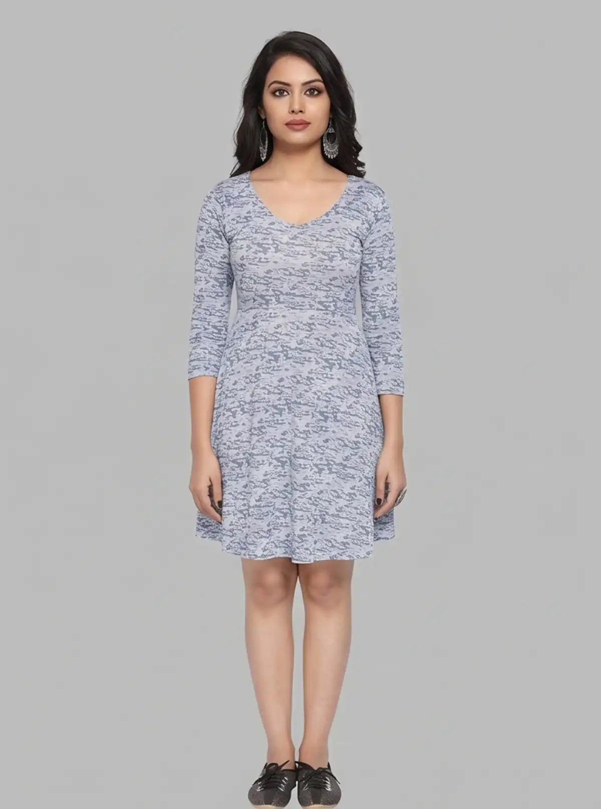 Women's Blue Solid Dress with Burnout Design in Cotton Feather Touch