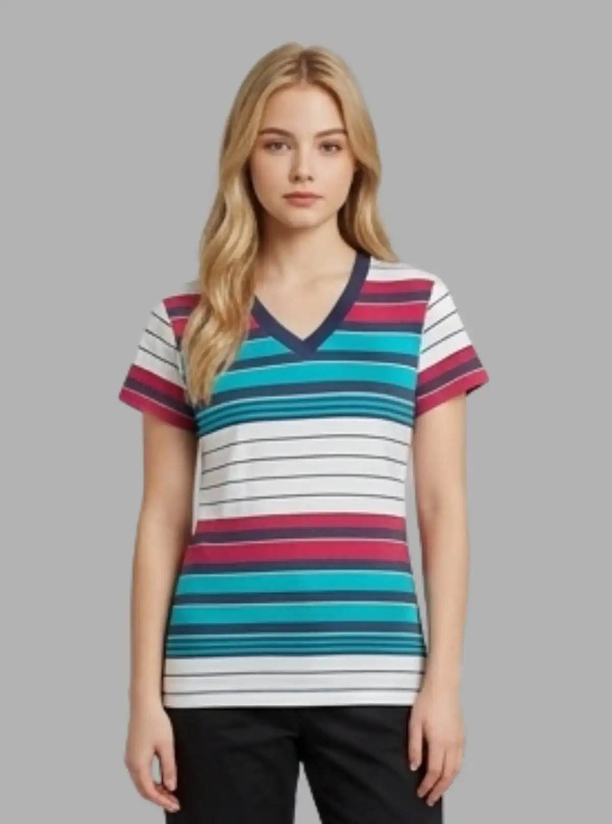 Women’s Multicolor Striped V-Neck Top – Trendy & Comfortable | Boer & Fitch
