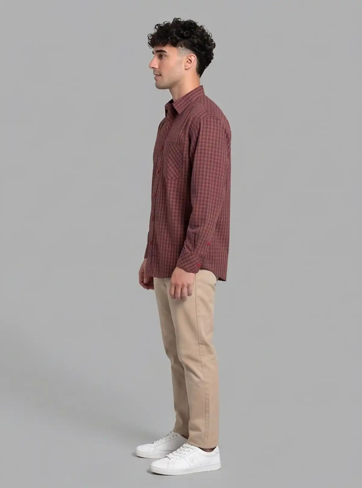Deep Red Checked Casual Long Sleeve Shirt for Men – Boer and Fitch