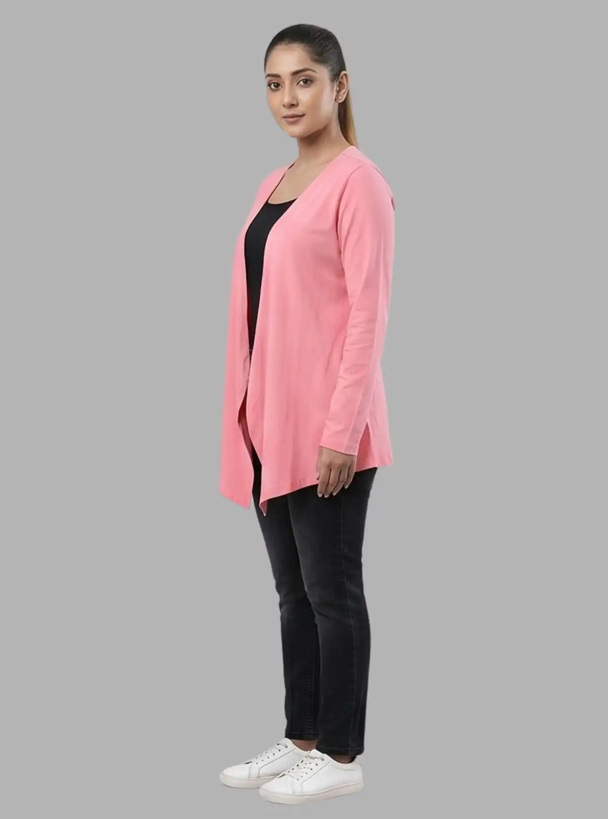 Women's Pink Flowing Shrug in 100% Cotton Feather Touch Fabric