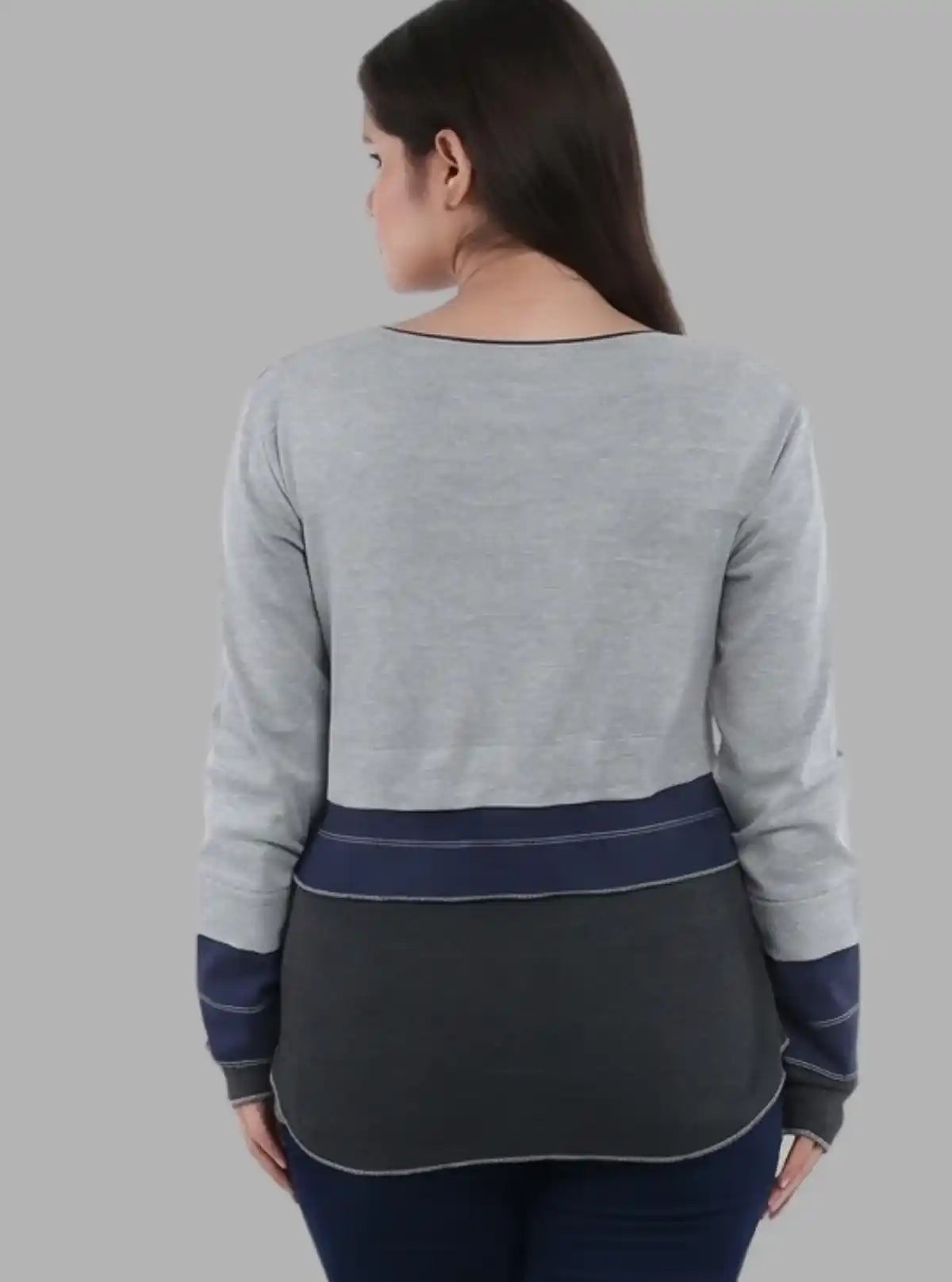 Women’s Grey Melange Scoop Neck Cut and Sew Long Sleeve Top – Cotton Rib Knit by Boer & Fitch