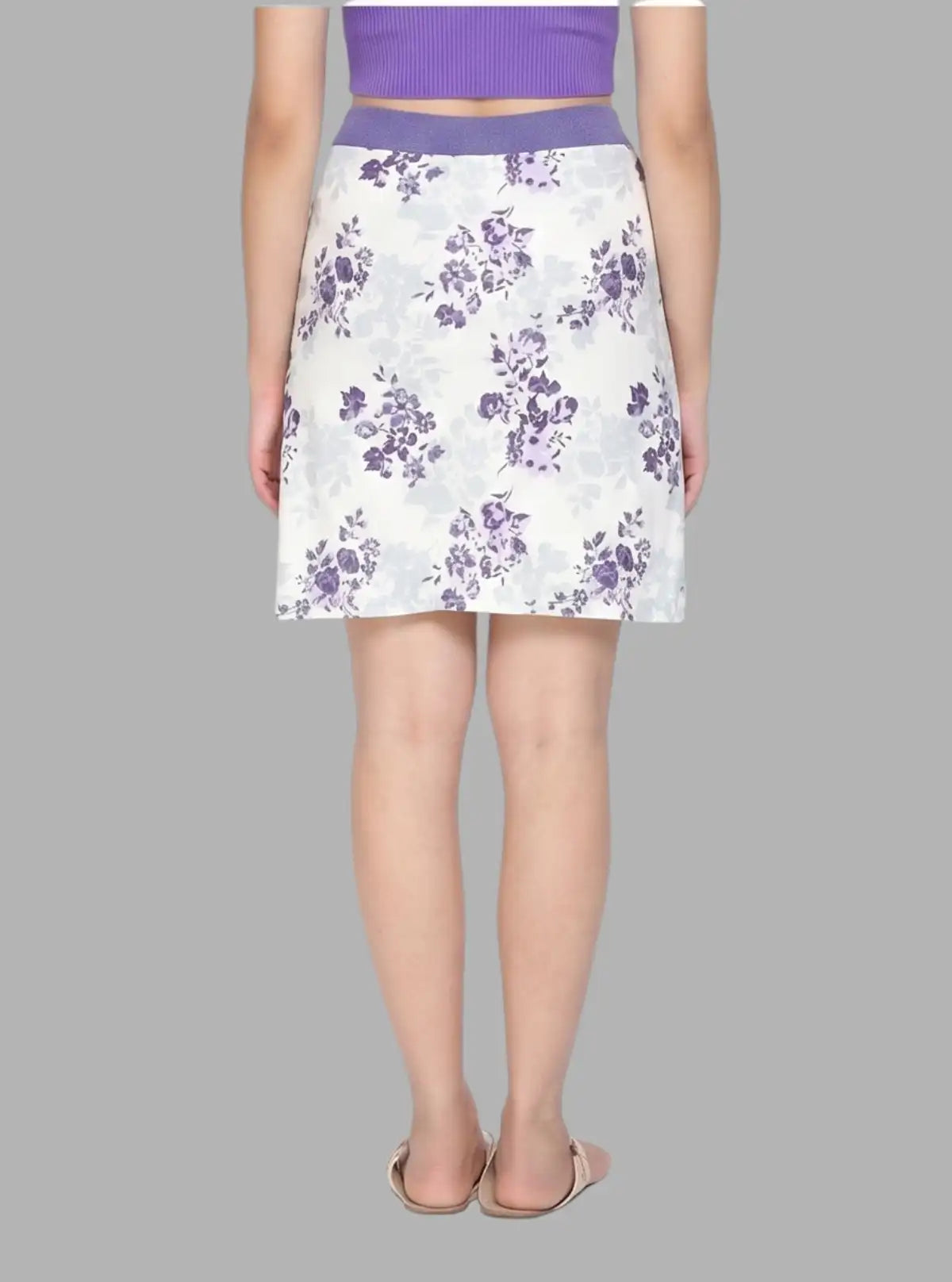 Women's Purple Floral Print Cotton Jersey Skirt – Elegant & Breezy
