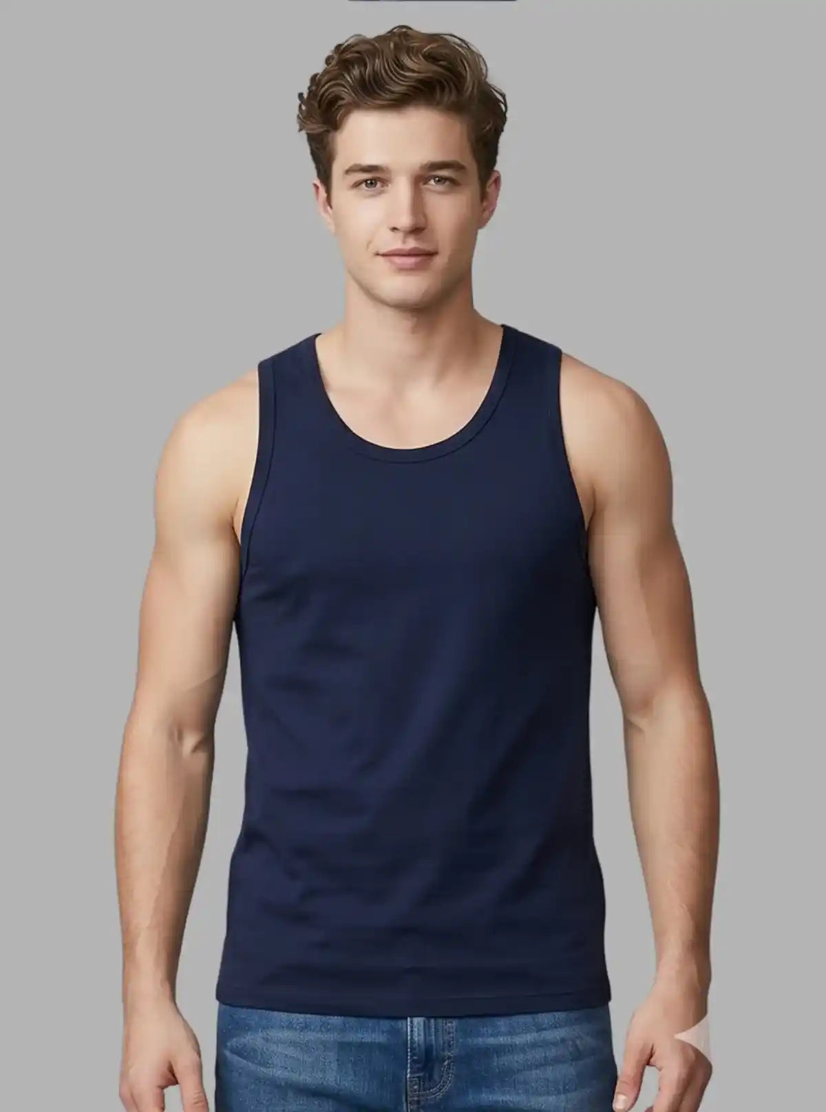 Men’s Navy Blue Casual Sleeveless Gym Vest – Lightweight, Stylish & Breathable