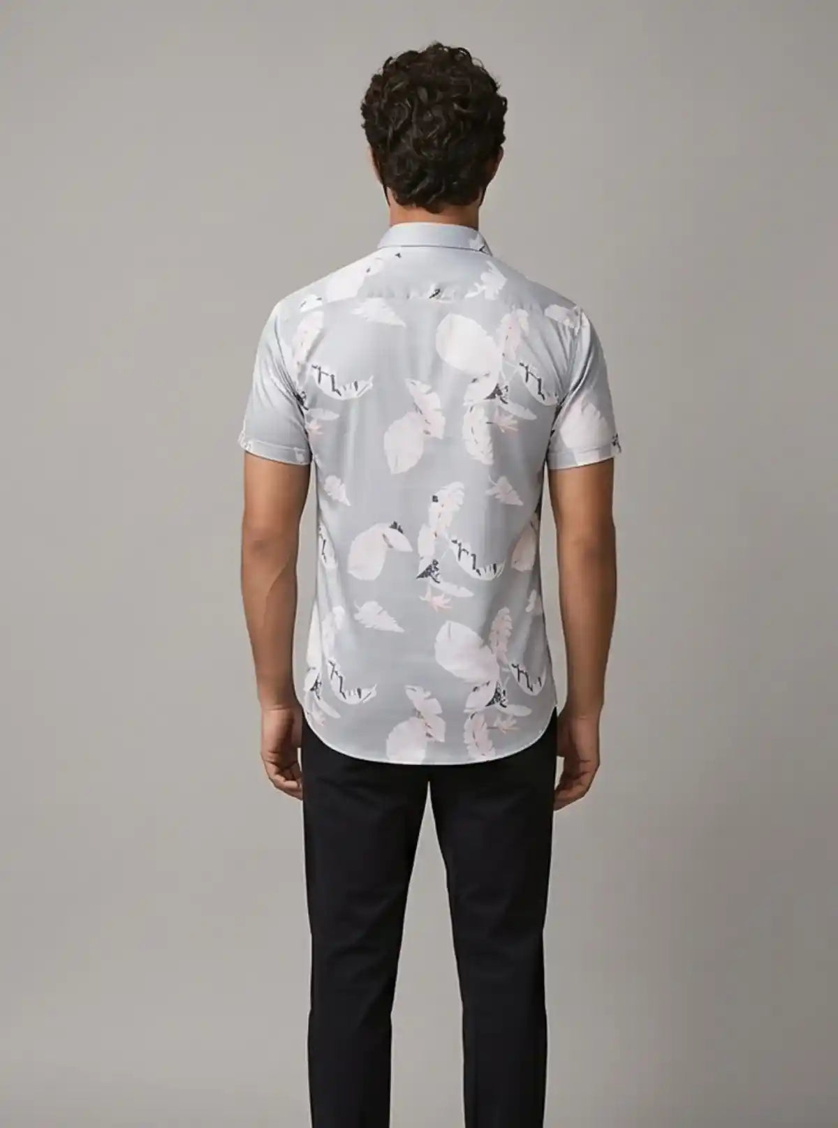 Men’s Light Grey Distressed Print Shirt in Polyester Spun | Boer & Fitch