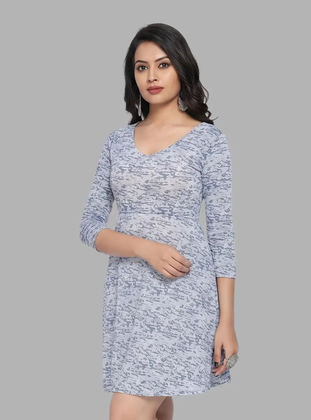 Women's Blue Solid Dress with Burnout Design in Cotton Feather Touch