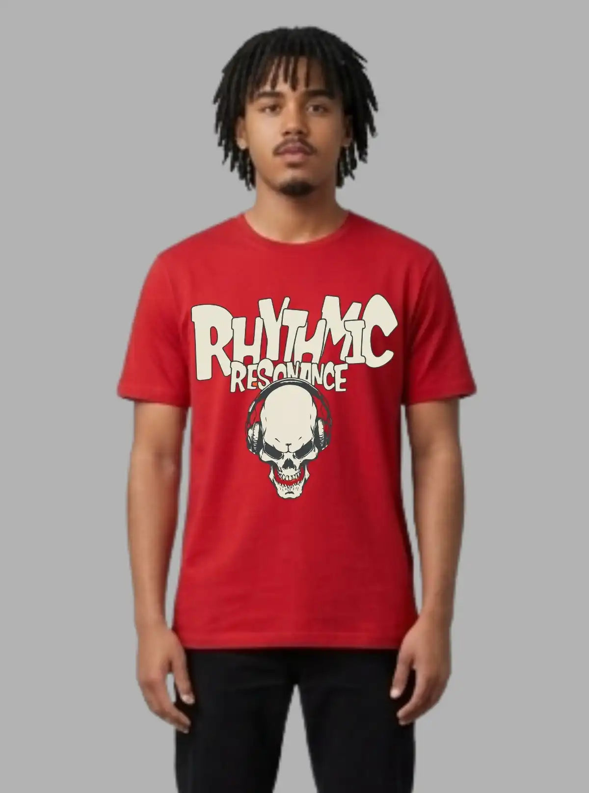 Boer and Fitch Men's Red Rhythmic Resonance Printed Cotton T-Shirt | Graphic Crew Neck